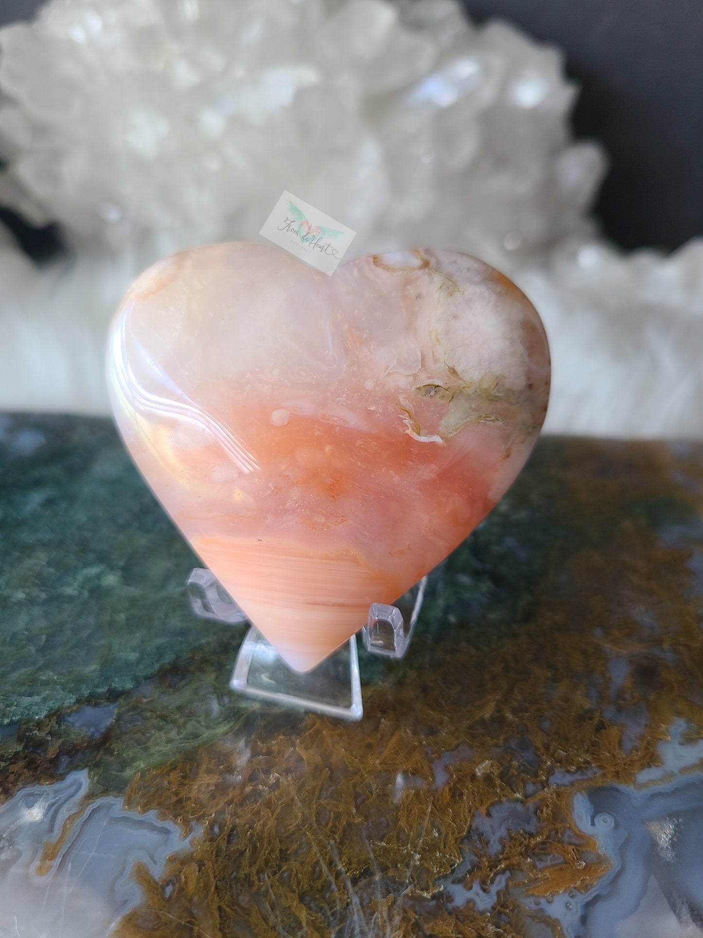 Flower Agate Carnelian Heart