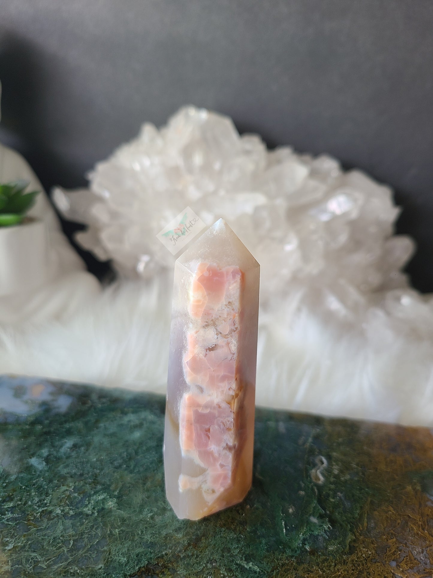 Pink Flower Agate Tower (RARE FIND) (B)