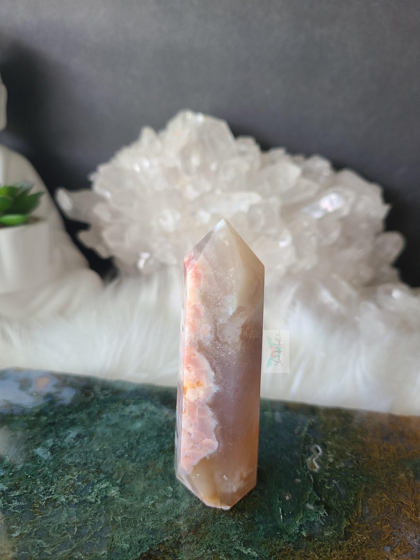 Pink Flower Agate Tower (RARE FIND) (B)