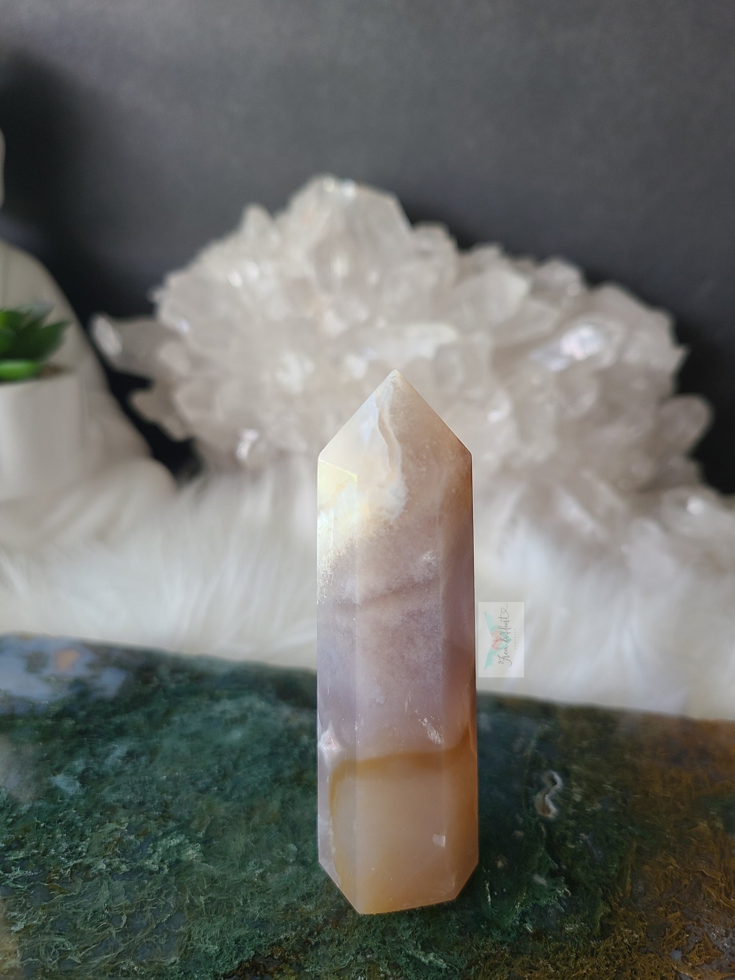 Pink Flower Agate Tower (RARE FIND) (B)