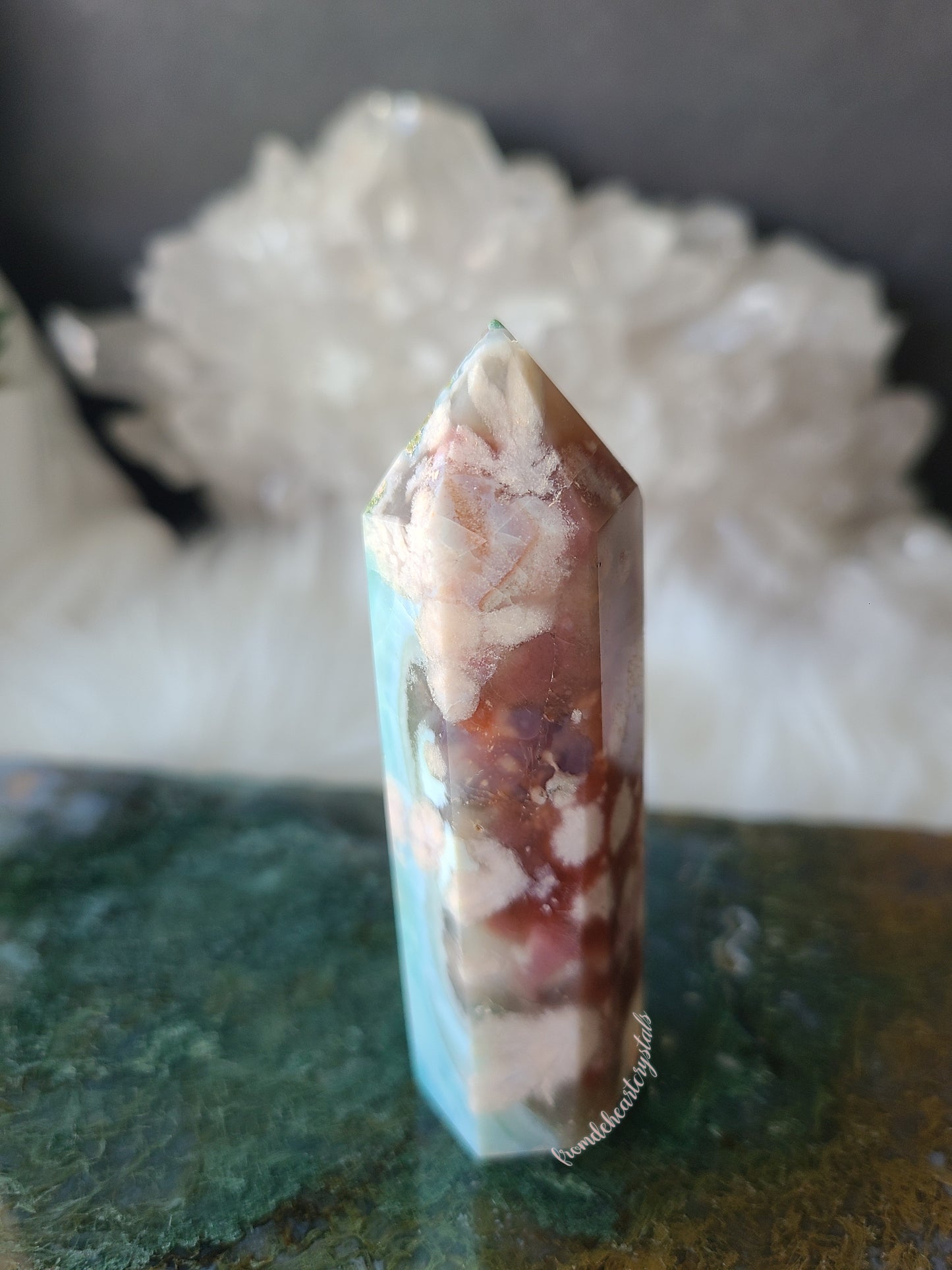 Pink and Turquoise Flower Agate Tower (RARE FIND)