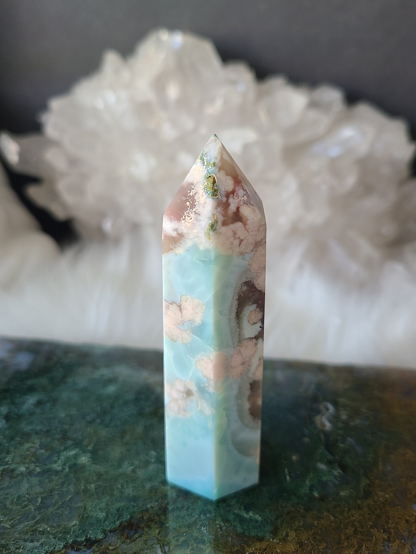 Pink and Turquoise Flower Agate Tower (RARE FIND)