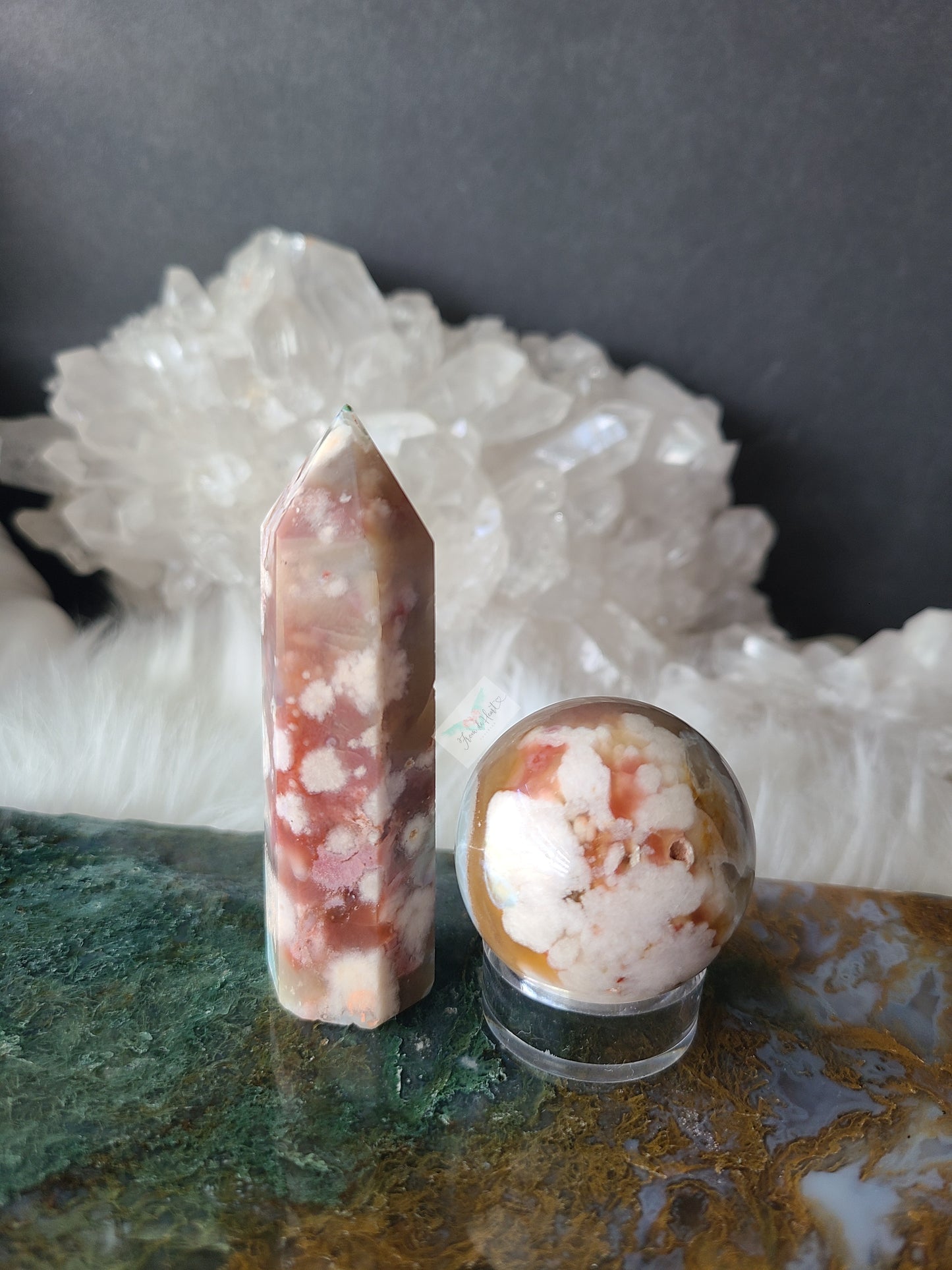 Pink and Turquoise Flower Agate Tower (RARE FIND)