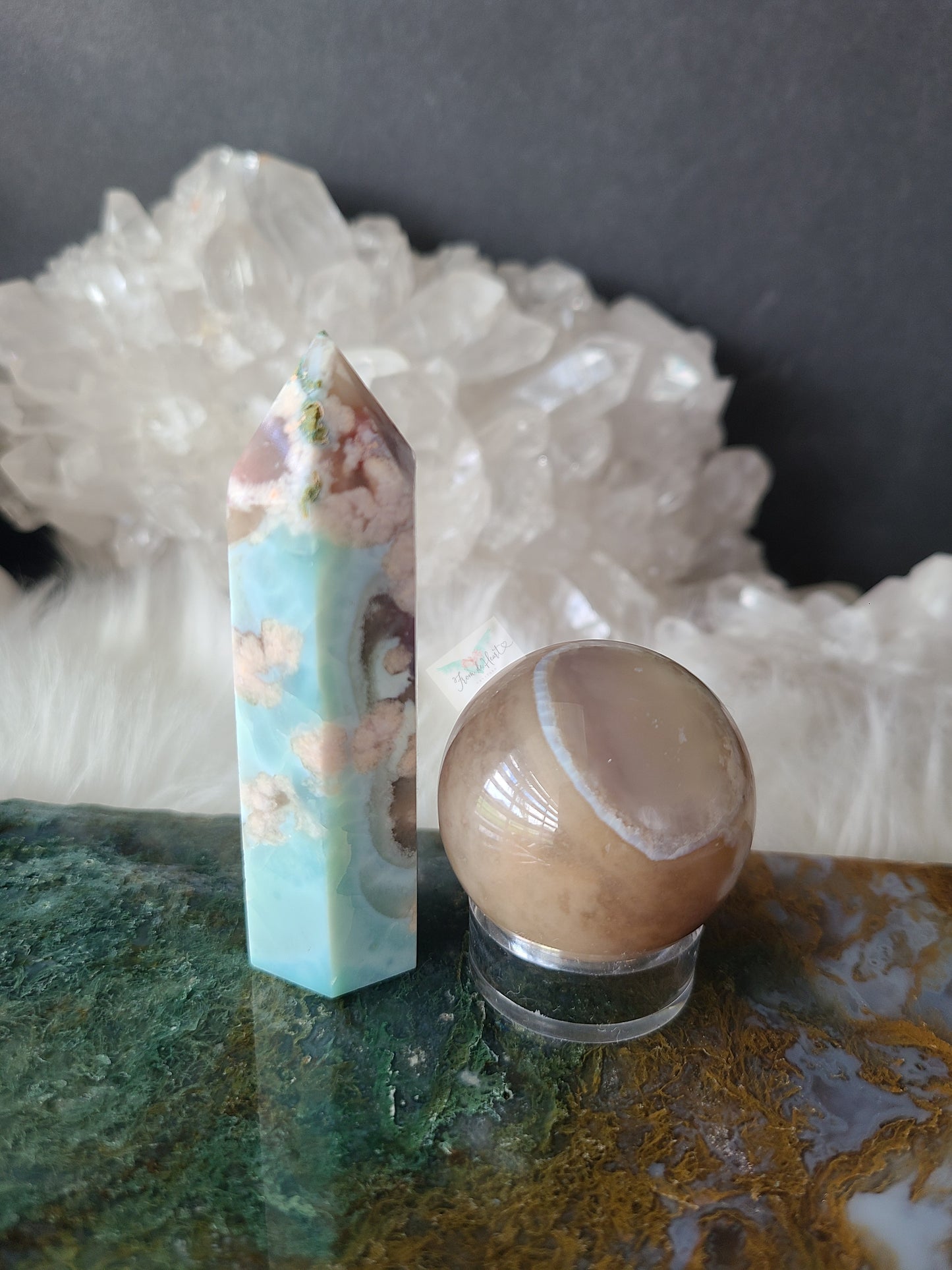Pink and Turquoise Flower Agate Tower (RARE FIND)