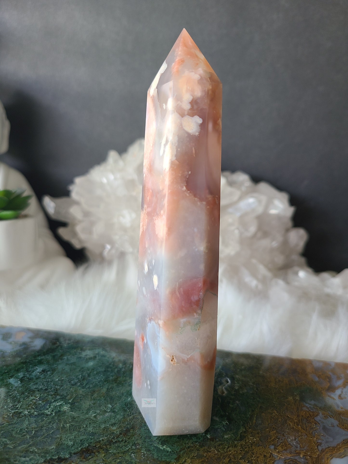 Pink Flower Agate Tower (RARE FIND) (A)