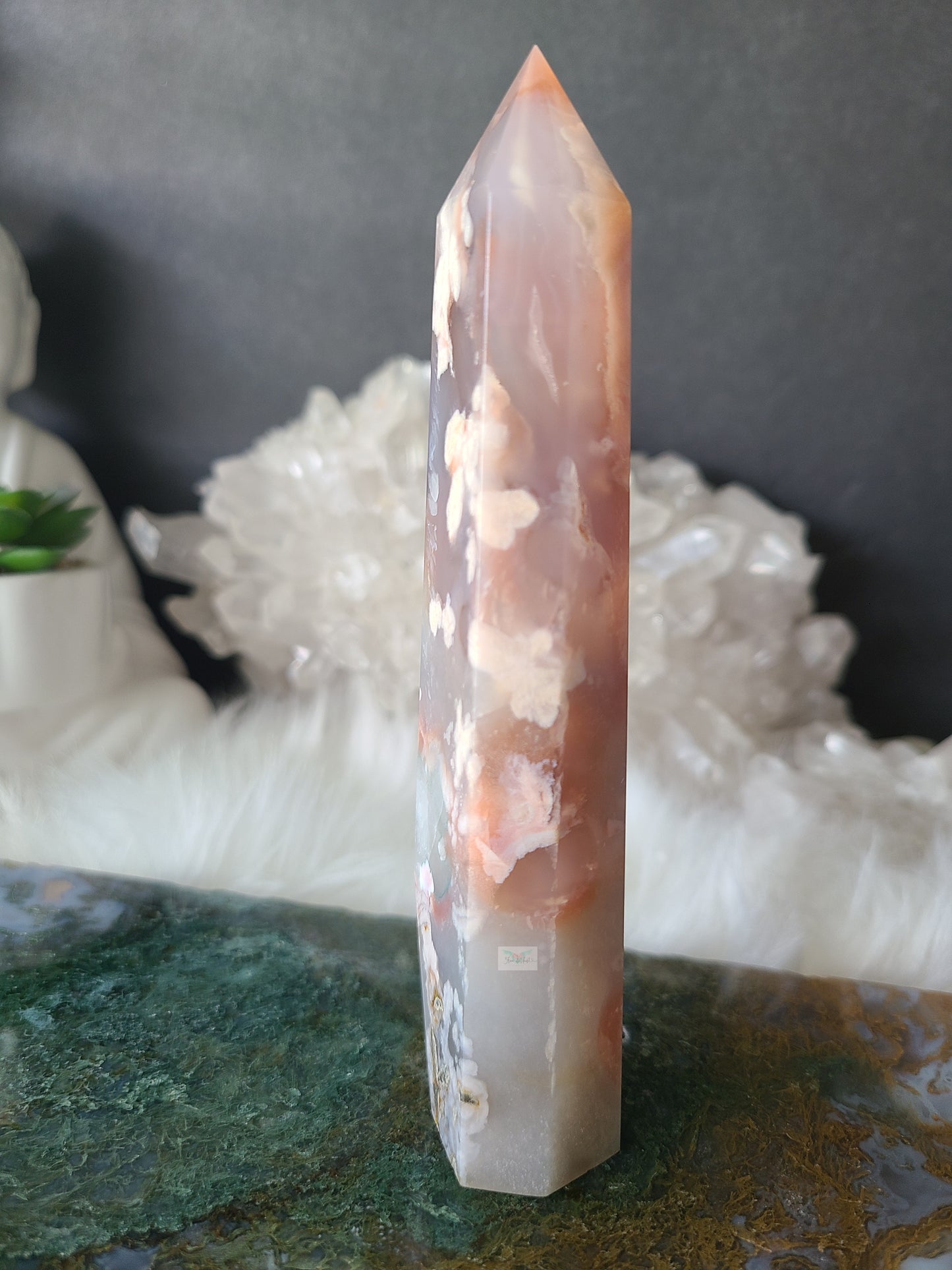 Pink Flower Agate Tower (RARE FIND) (A)