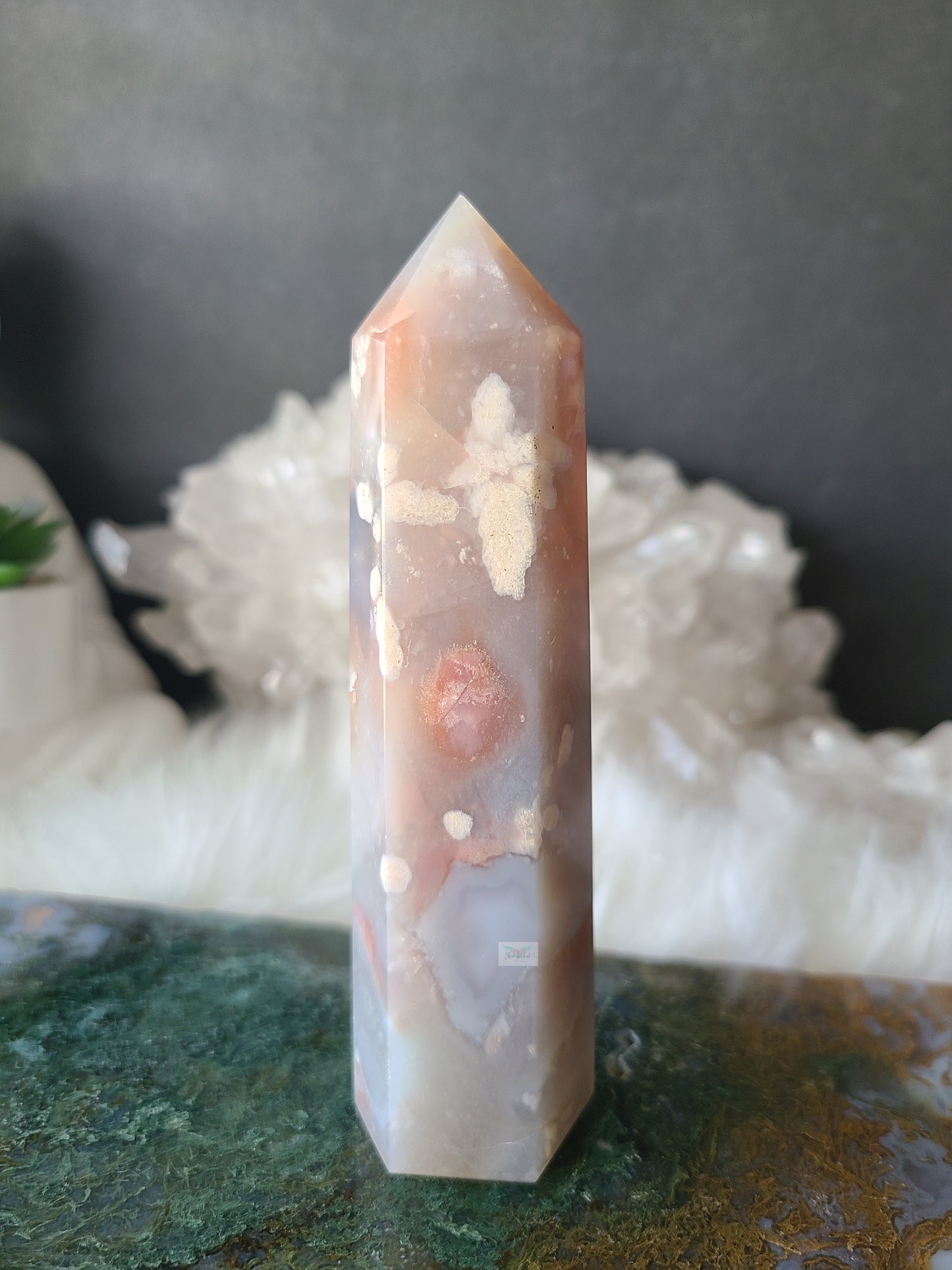 Pink Flower Agate Tower (RARE FIND) (B)