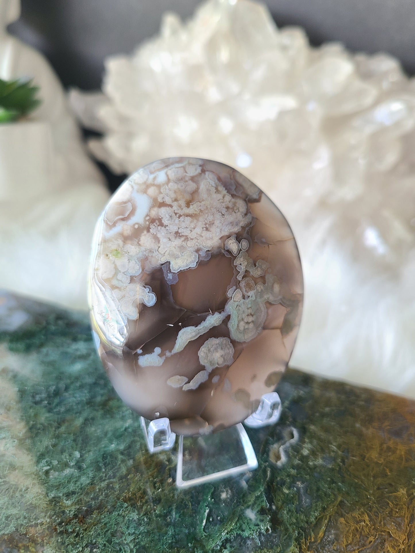 Black Flower Agate Palmstone (A)