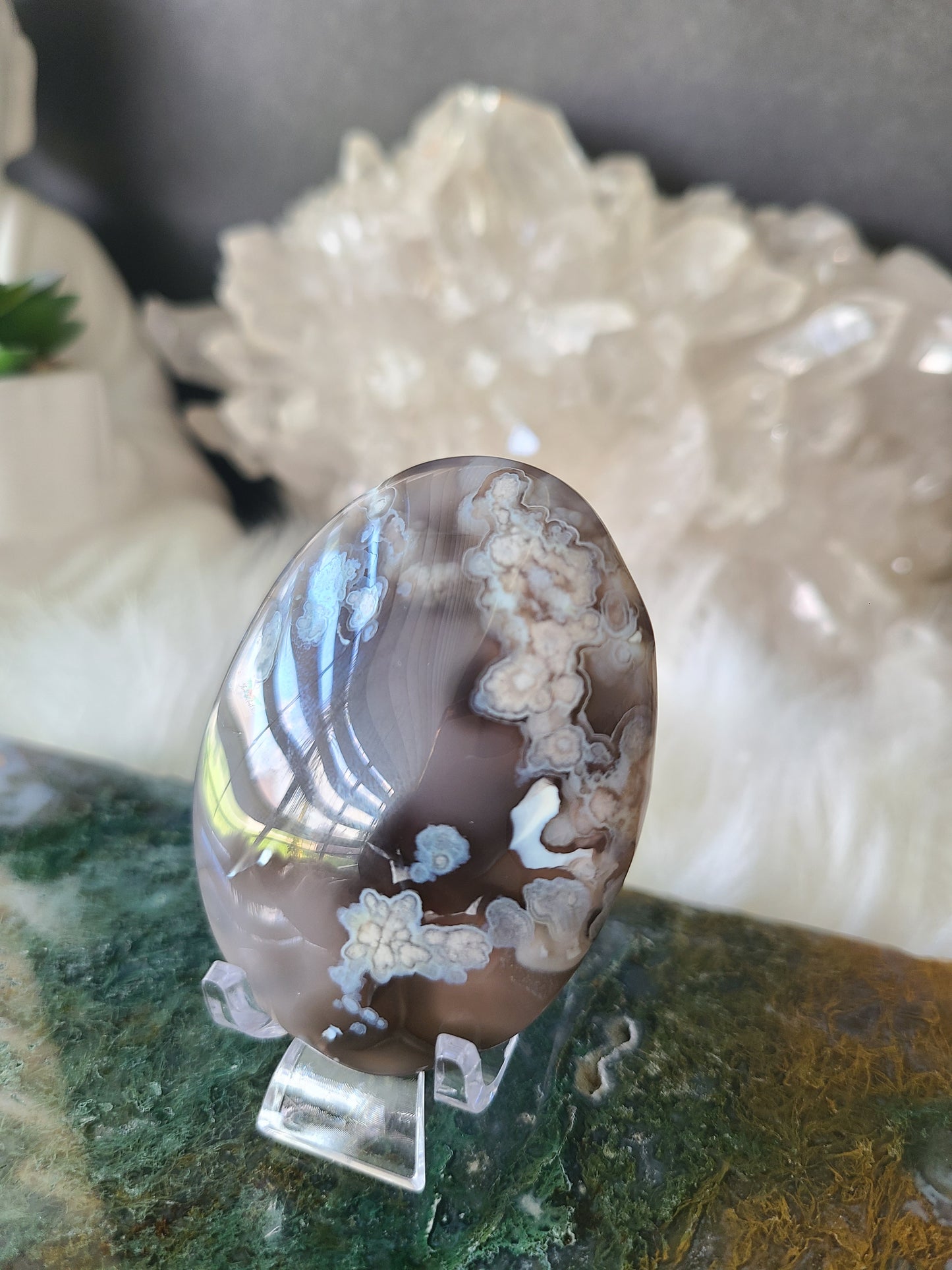 Black Flower Agate Palmstone (A)