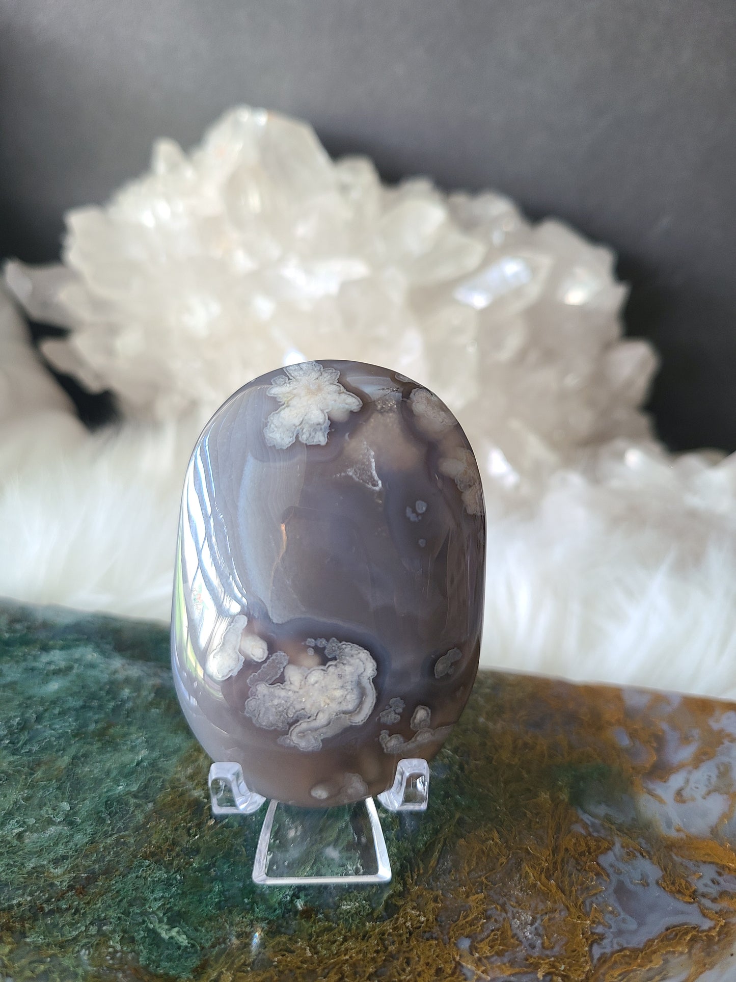Black Flower Agate Palmstone (B)
