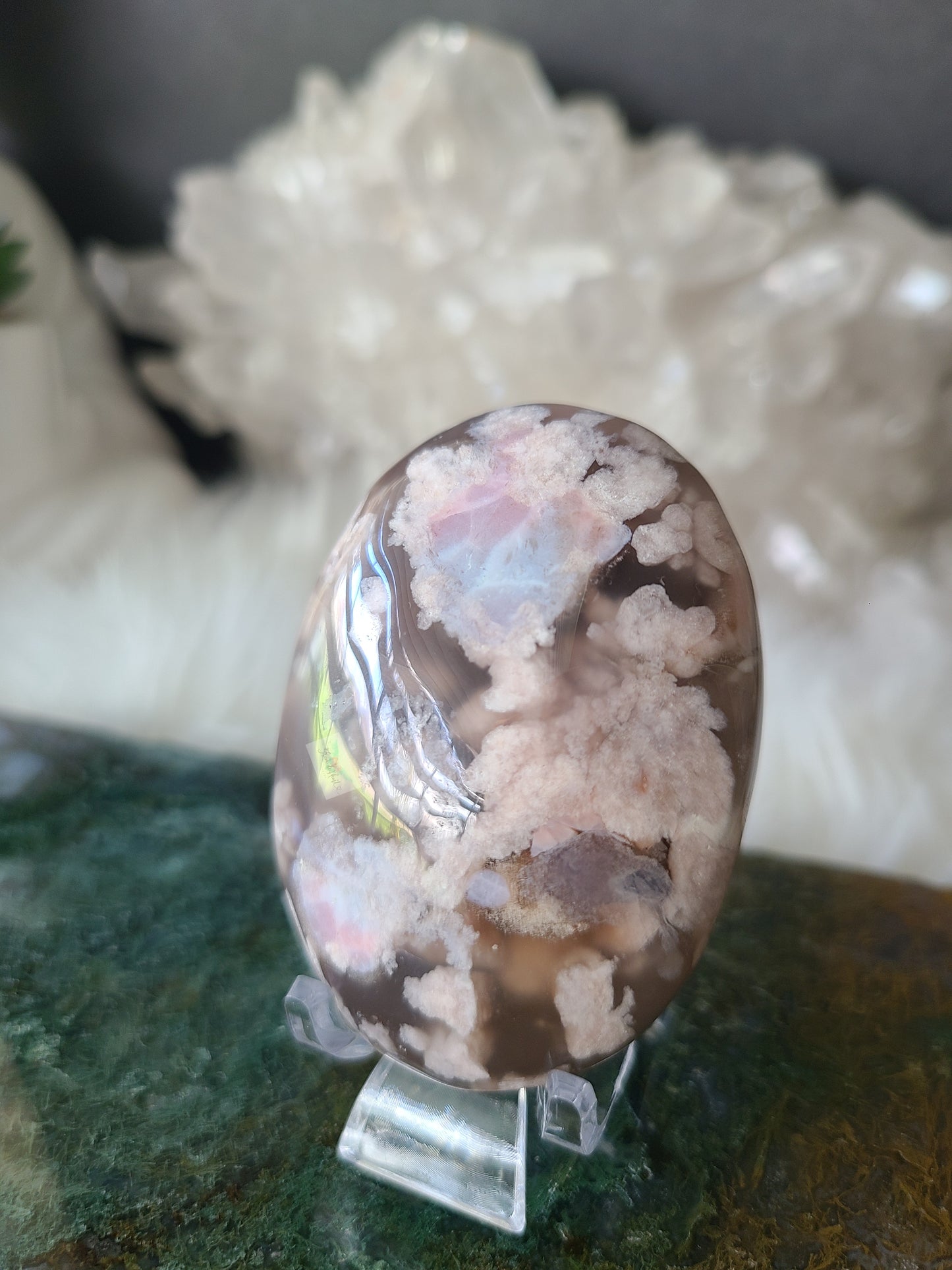 Black Flower Agate Palmstone (C)