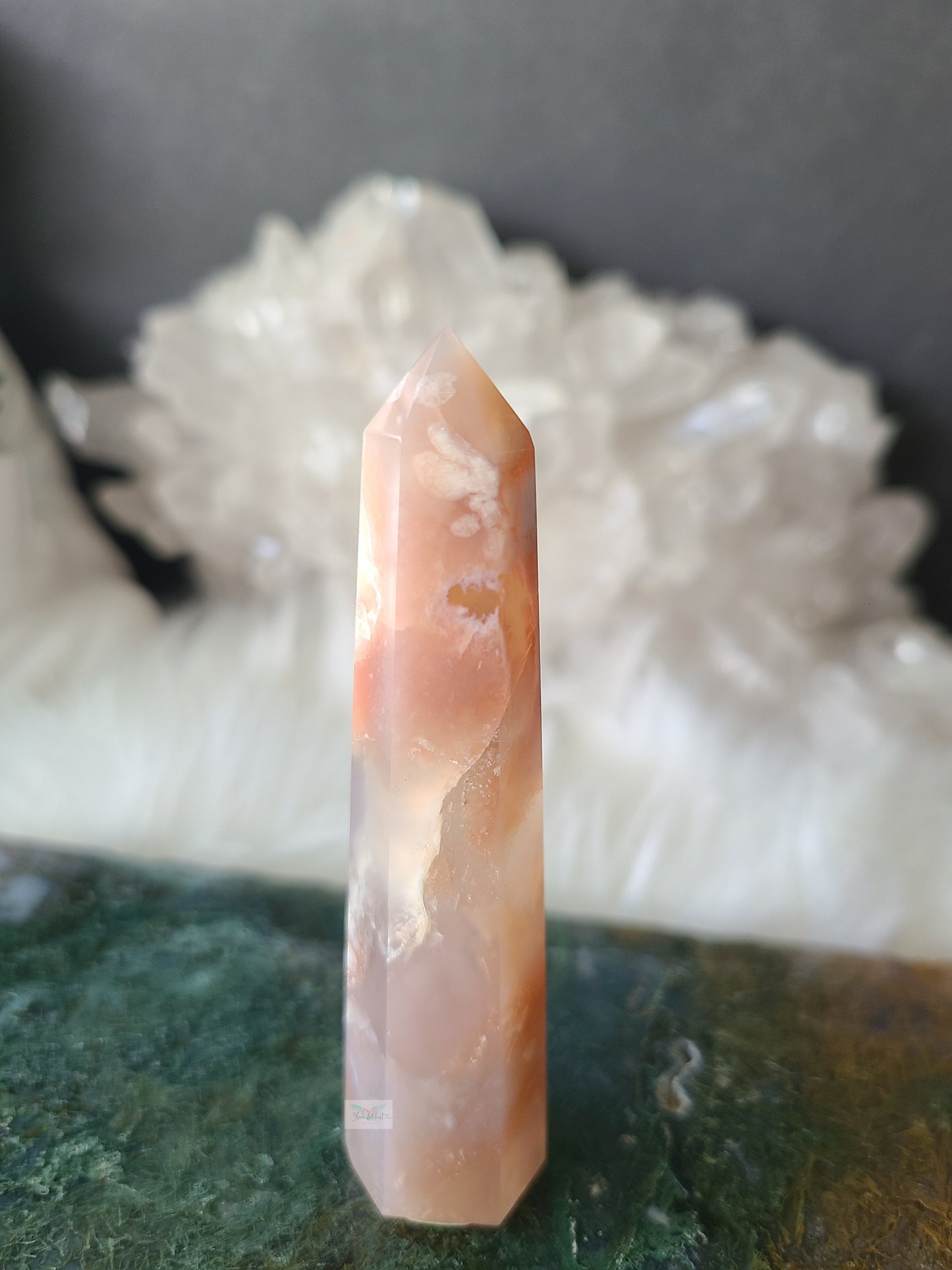 Pink and Yellow Flower Agate Tower (RARE FIND)