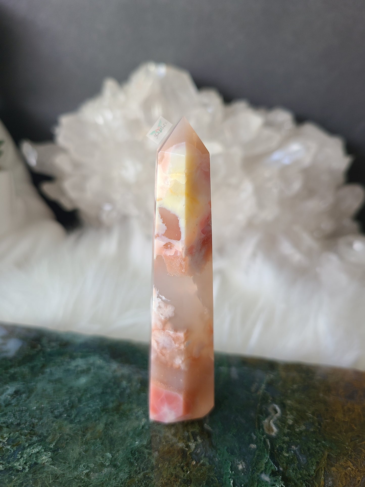 Pink and Yellow Flower Agate Tower (RARE FIND)