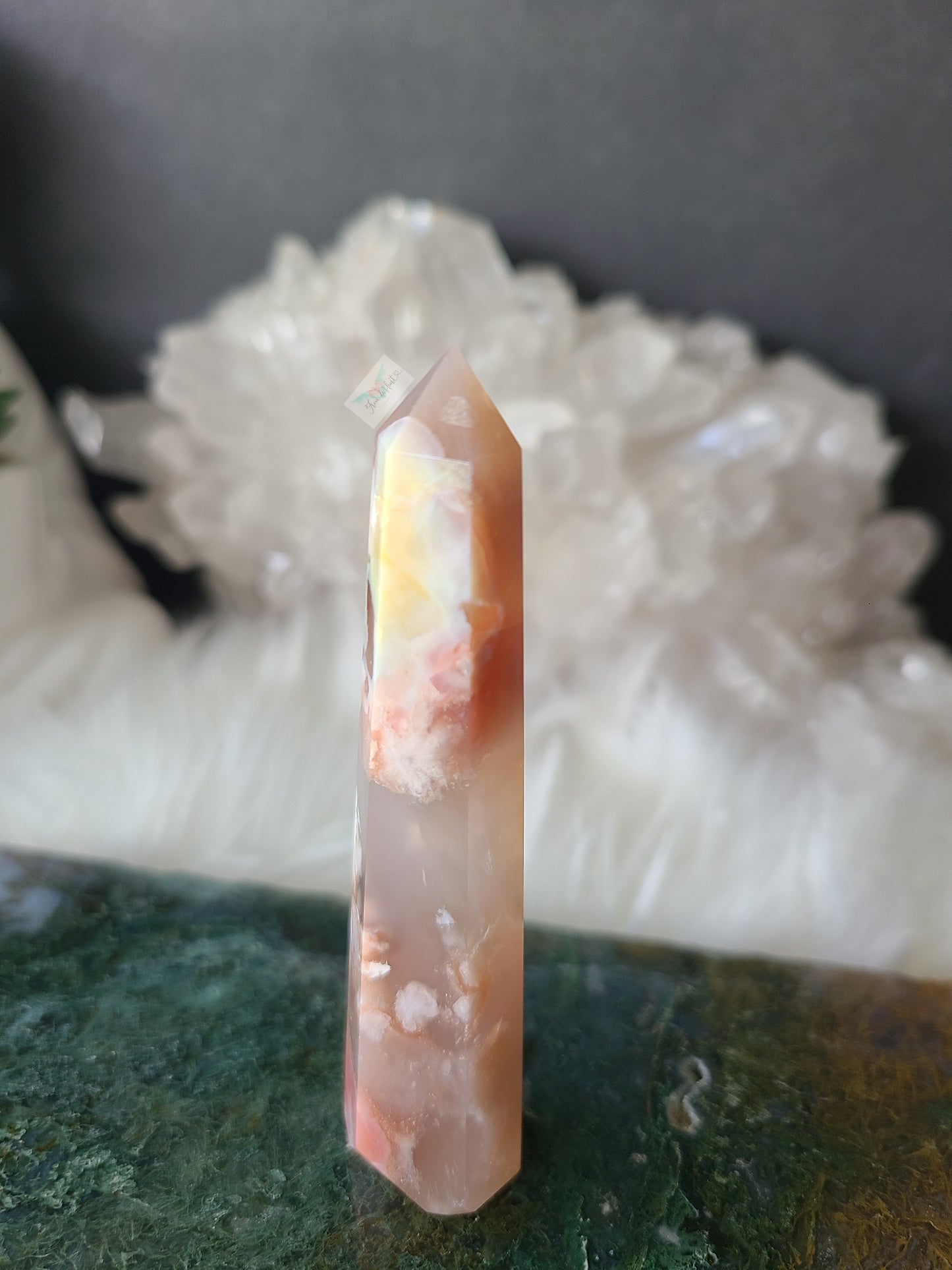 Pink and Yellow Flower Agate Tower (RARE FIND)