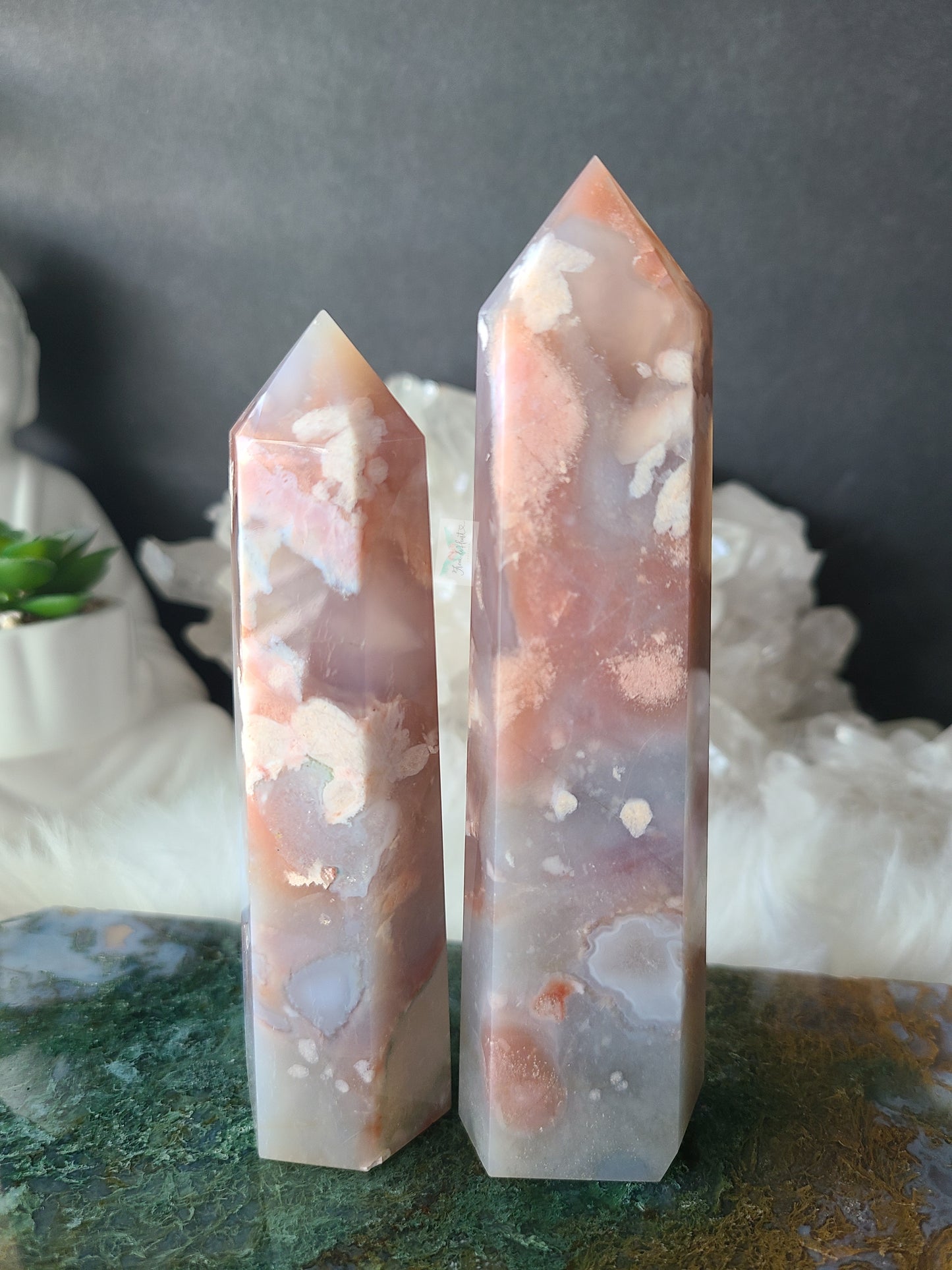 Pink Flower Agate Tower (RARE FIND) (A)