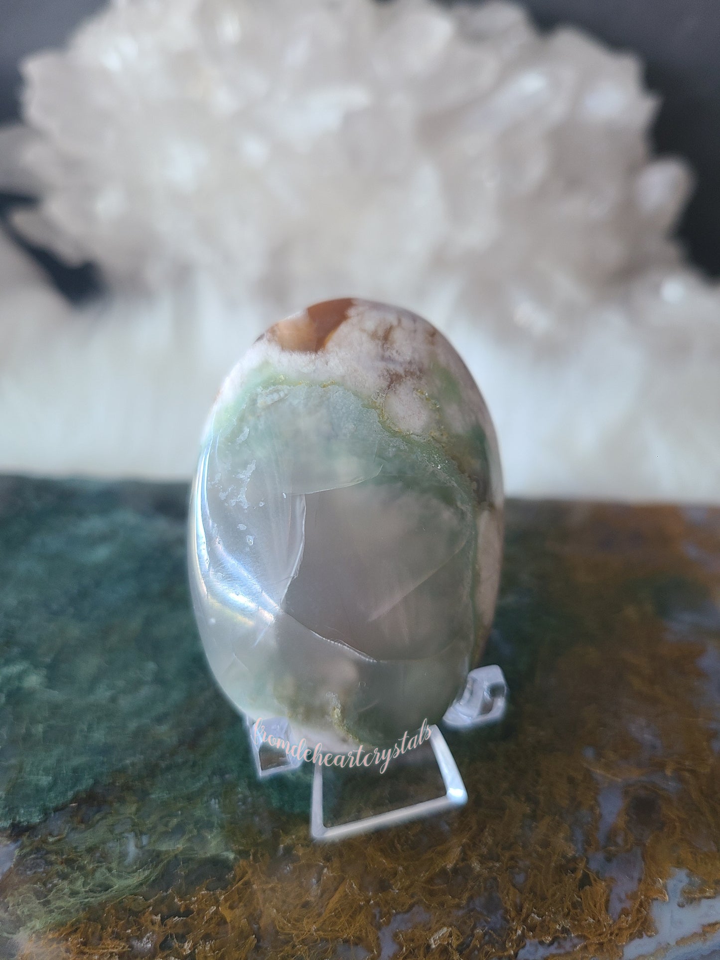 Green Flower Agate Palmstone (E)