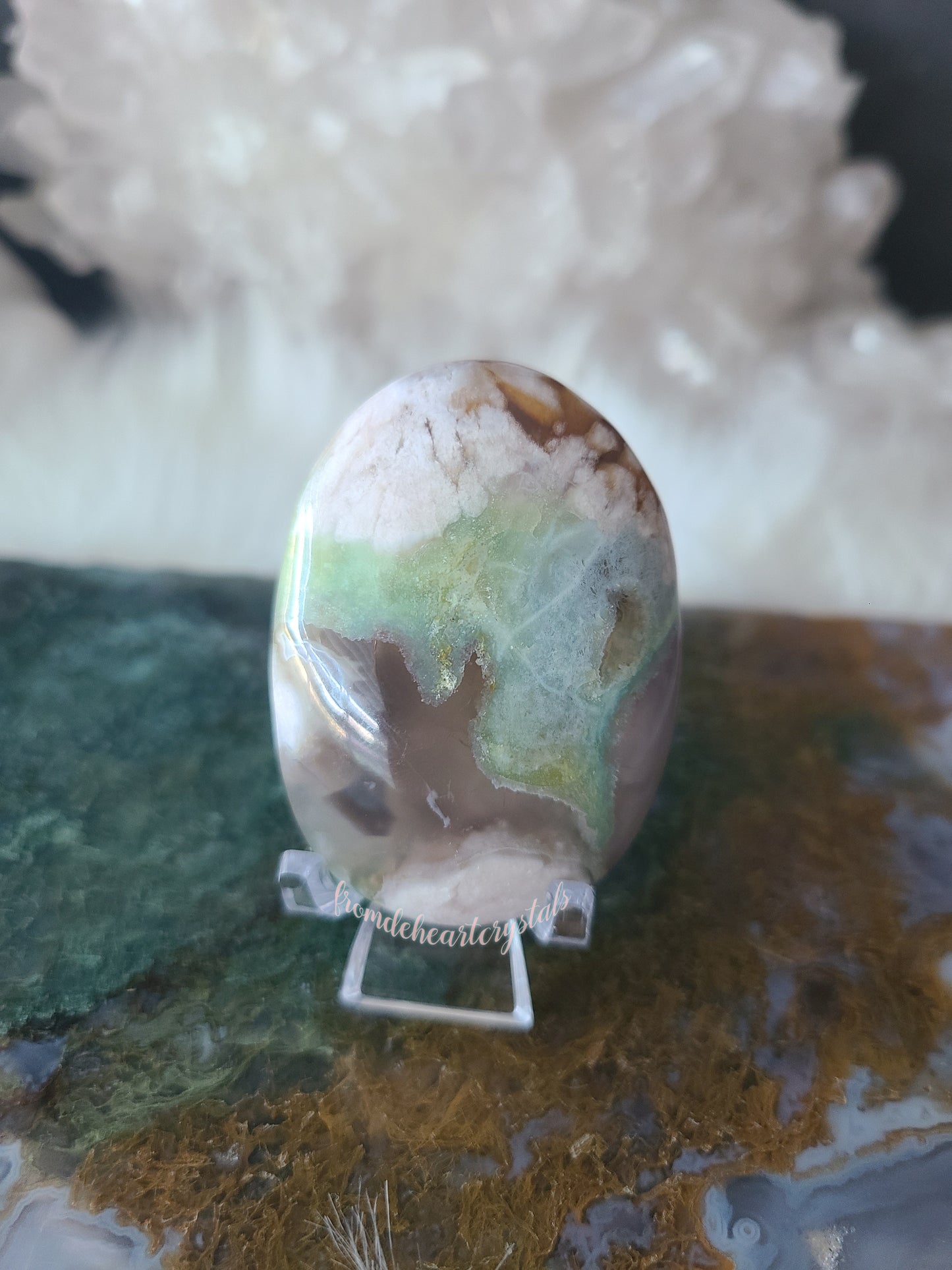 Green Flower Agate Palmstone (E)