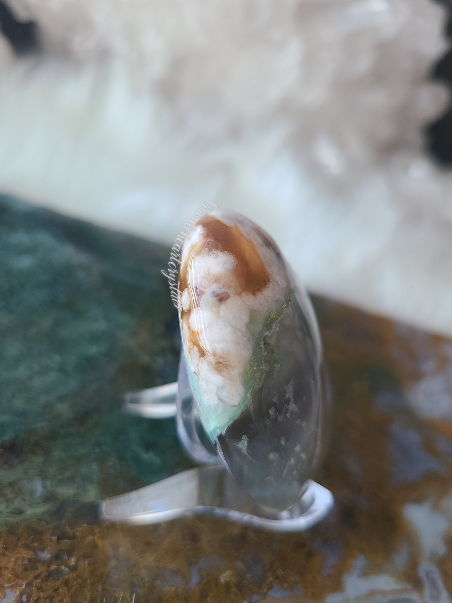 Green Flower Agate Palmstone (E)