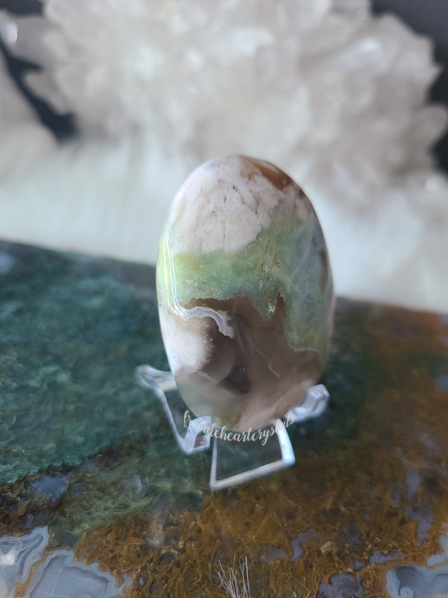 Green Flower Agate Palmstone (E)