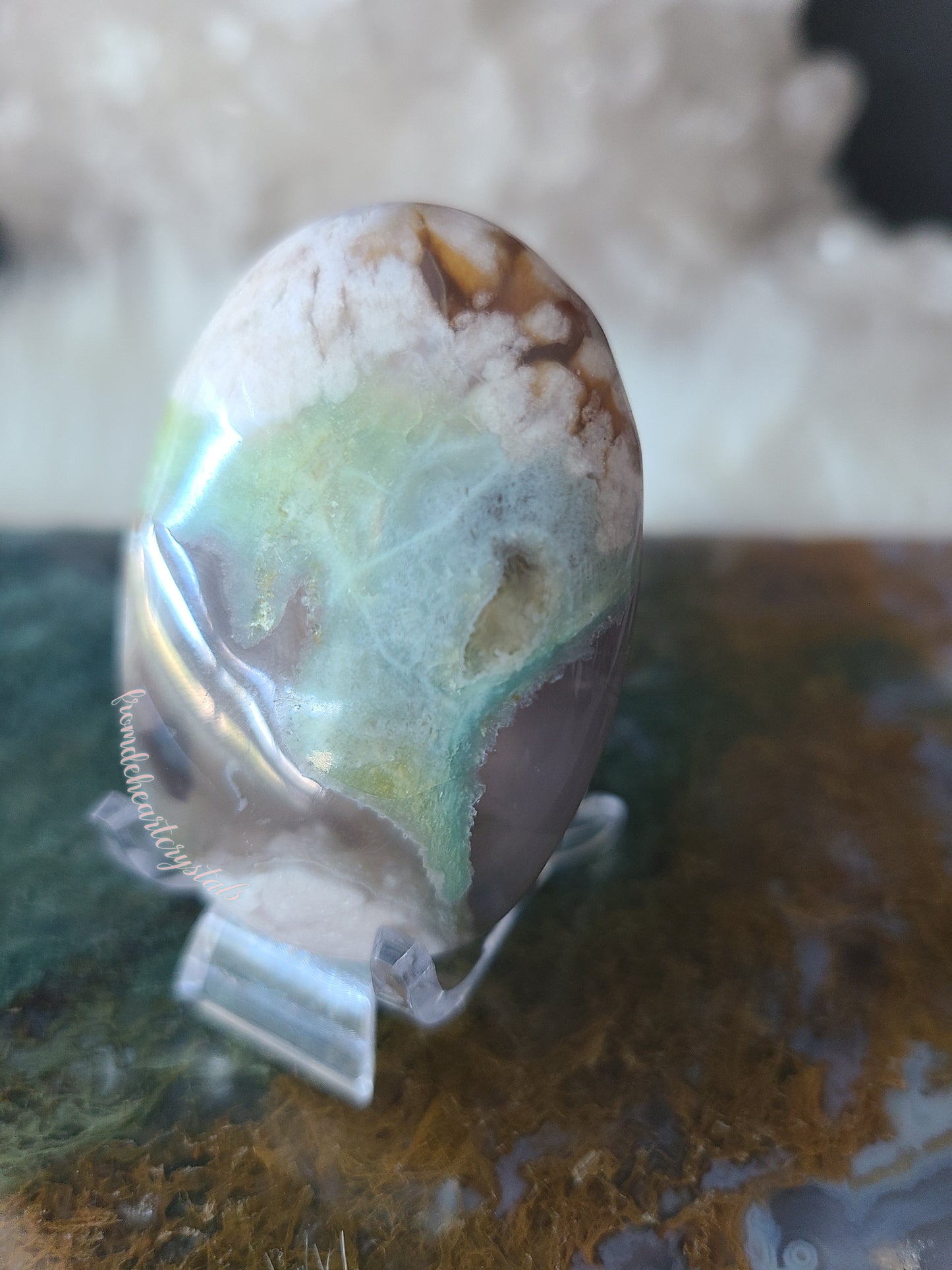 Green Flower Agate Palmstone (E)