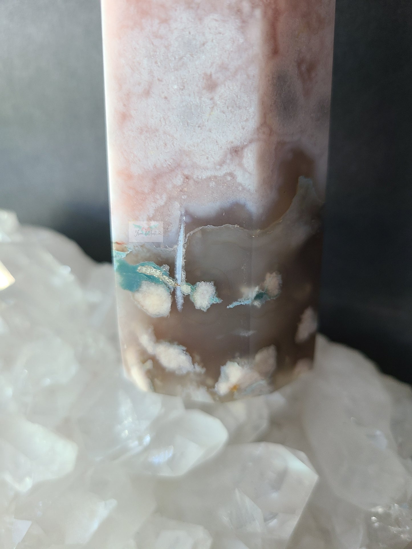 High Quality Pink Amethyst and Flower Agate Tower