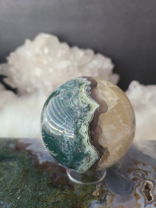 Moss Agate Calcite Sphere (Rare Find)