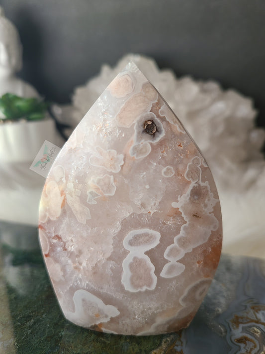 Pink Flower Agate Quartz Flame