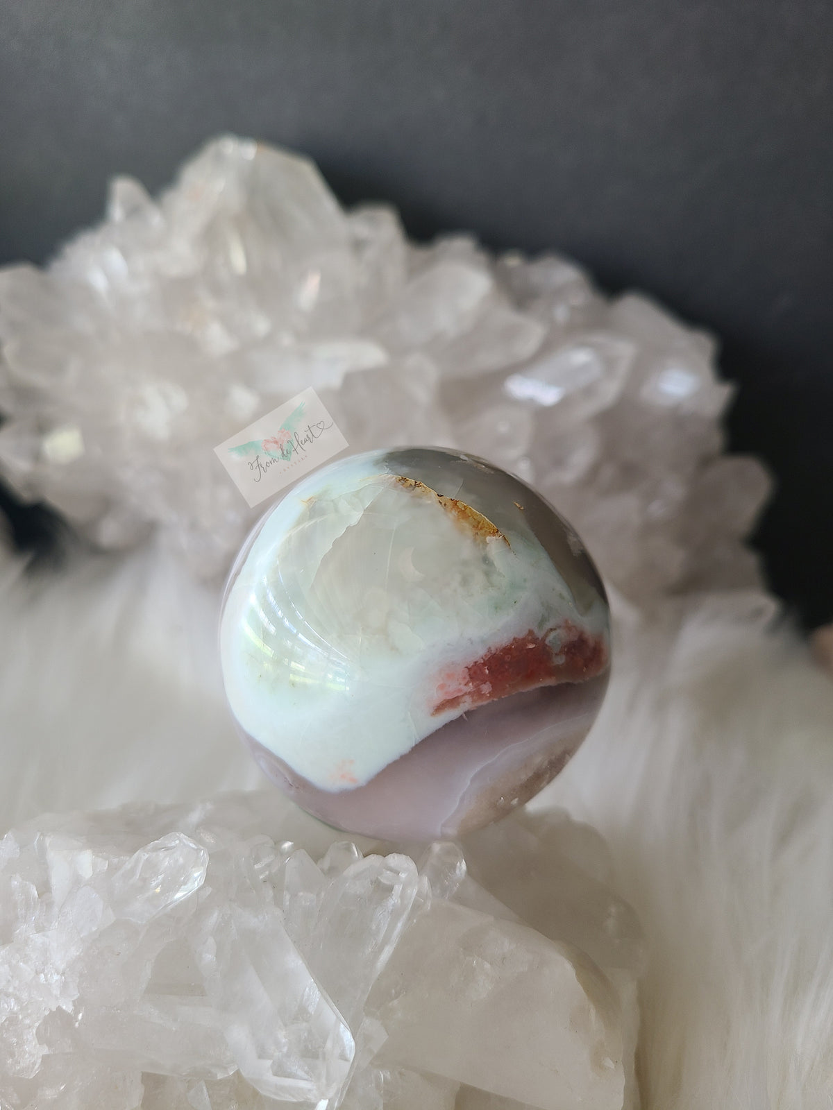 Green Flower Agate Pink Amethyst Sphere