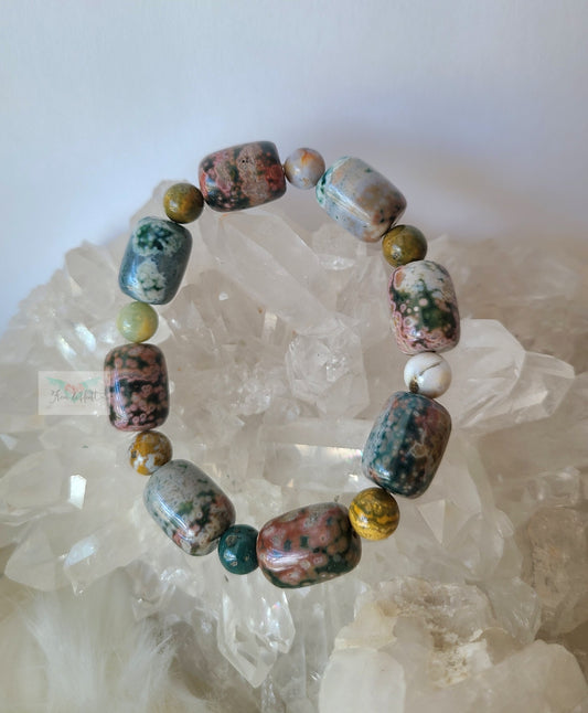 Colorful Orbicular Ocean Jasper Bracelet (Rare) (A)