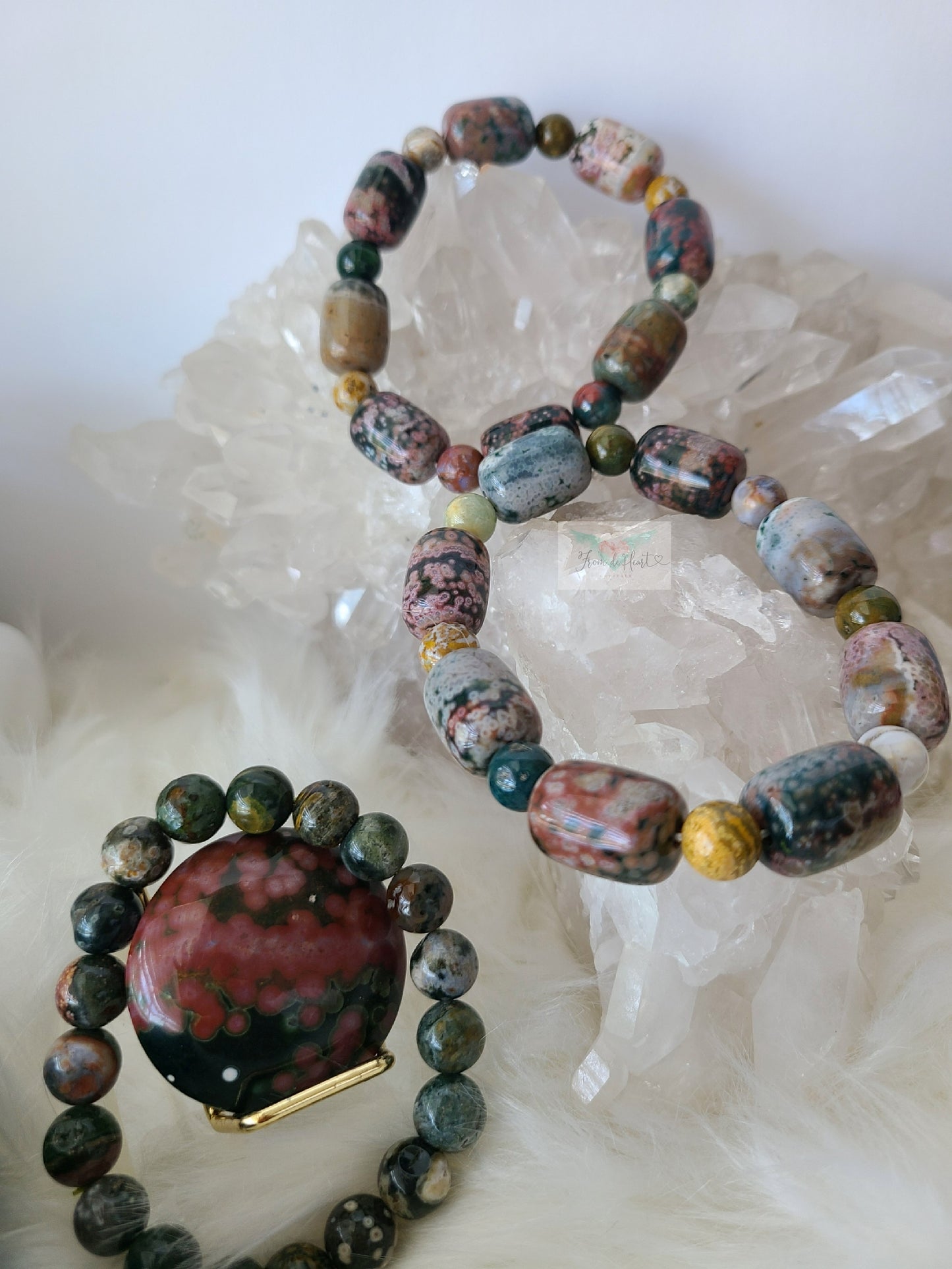 Colorful Orbicular Ocean Jasper Bracelet (Rare) (A)