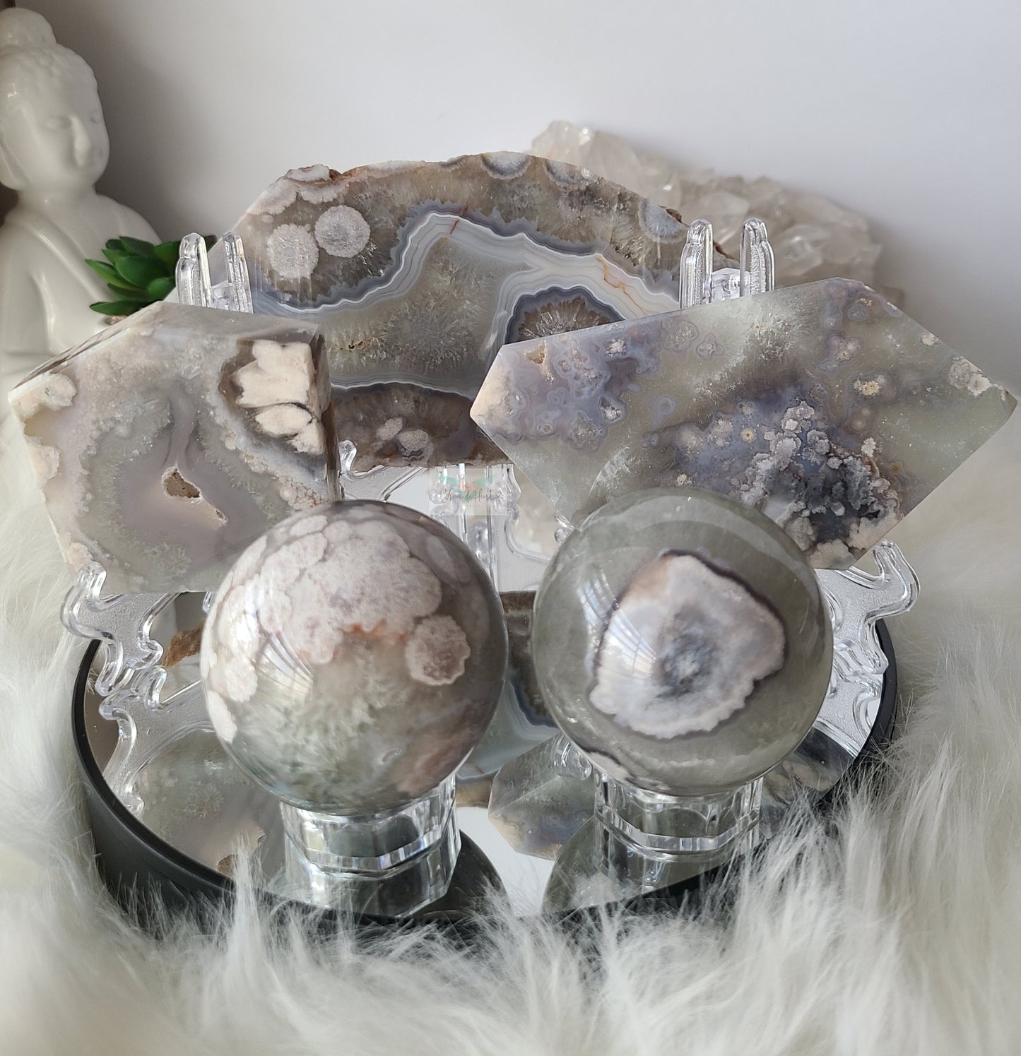 Chlorite Quartz Flower Agate Slab (B) (Rare Find)