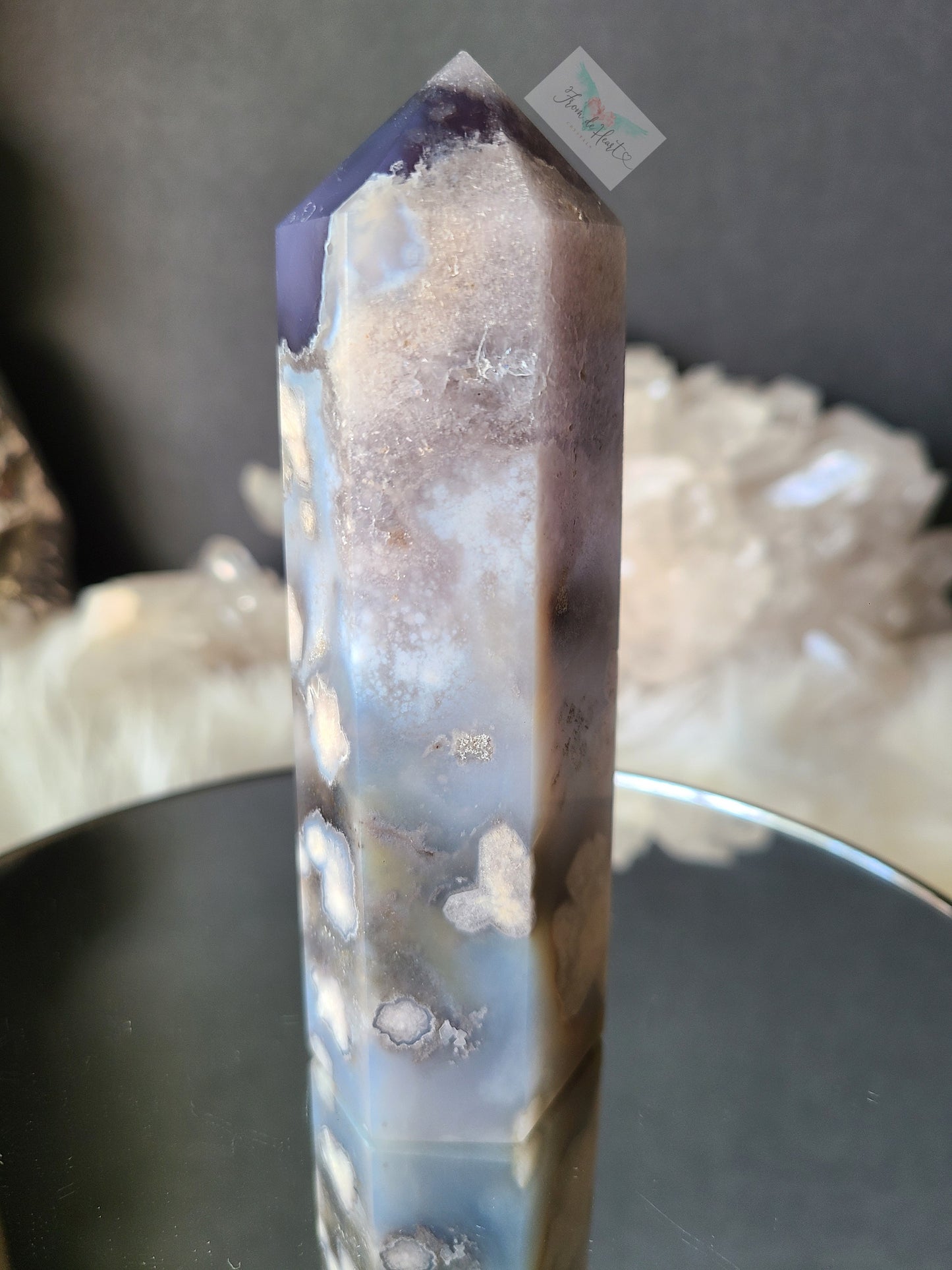 Blue Gray Flower Agate Tower (Rare Find)