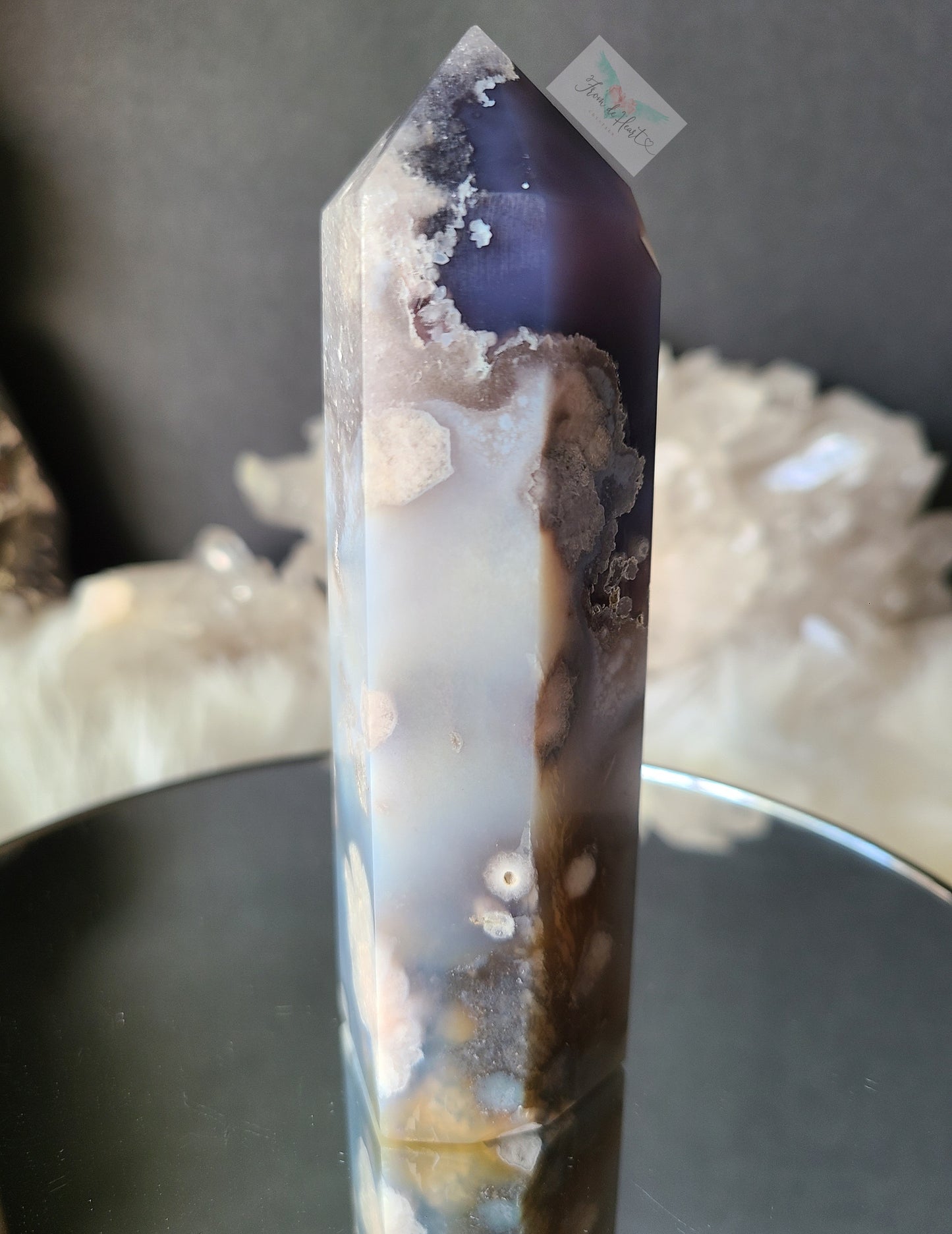 Blue Gray Flower Agate Tower (Rare Find)