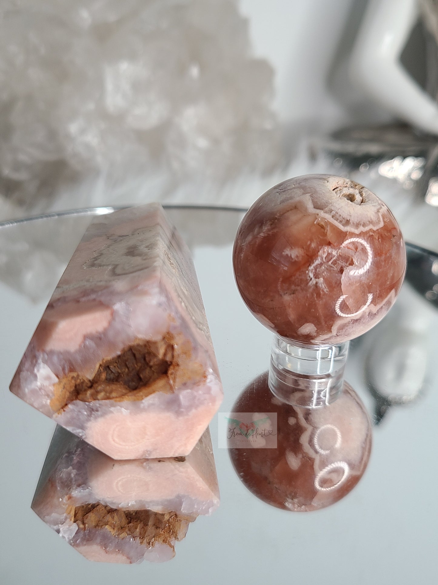 Pink Amethyst Flower Agate Pair (Sale)
