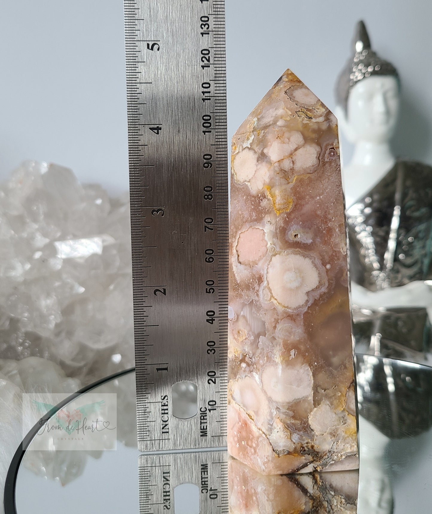 Flower Agate with Pink Amethyst Tower (Sale)