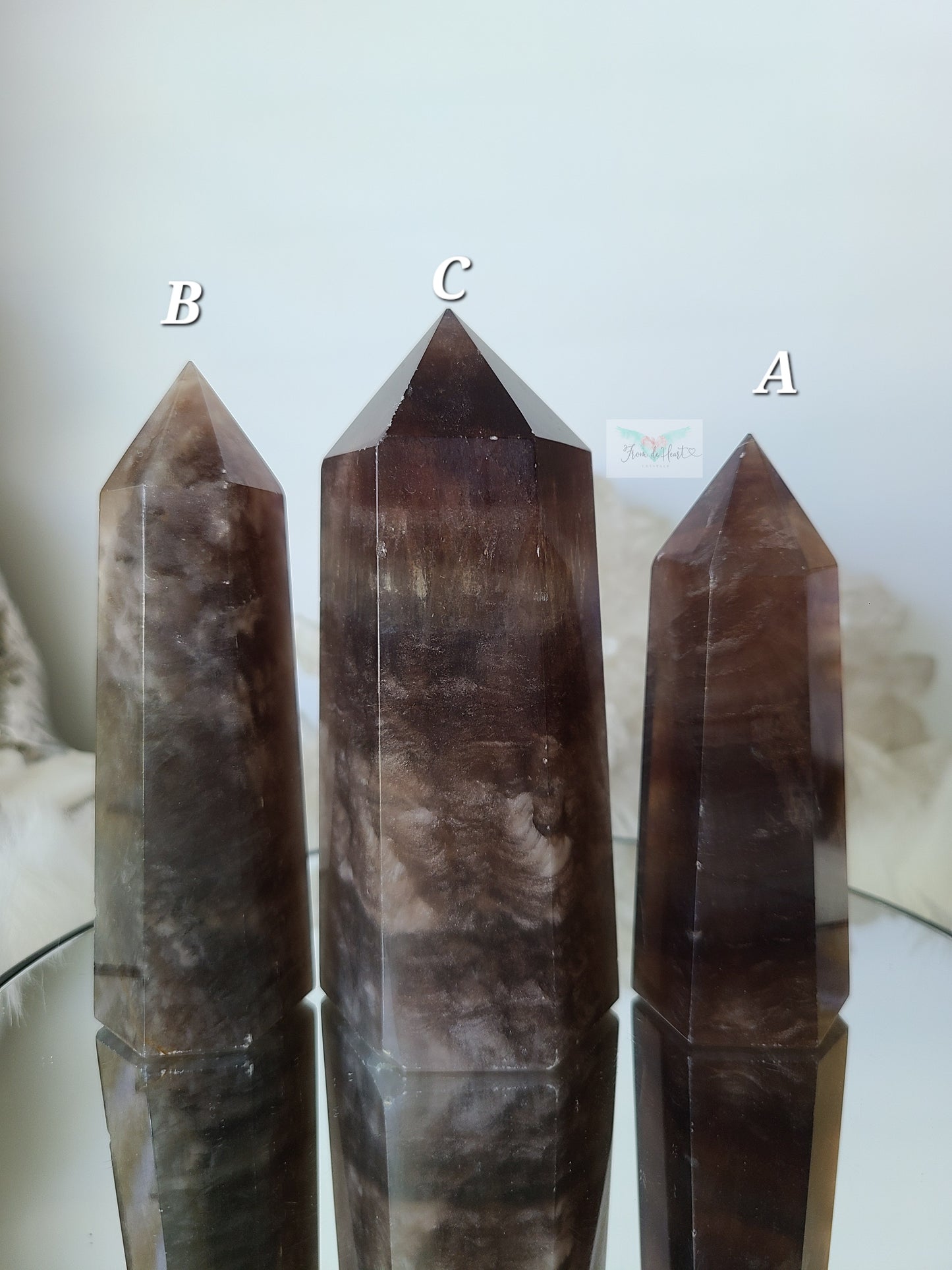 Black Silky Fluorite Tower (A, B, and C)