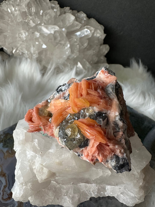 HIGH QUALITY Barite Flowers with Cerussite and Metallic Galena (A)