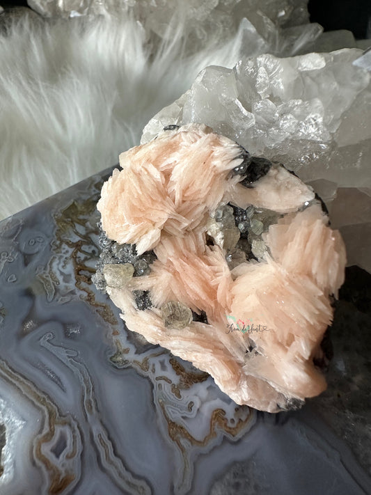 HIGH QUALITY Barite Flowers with Cerussite and Metallic Galena (C)