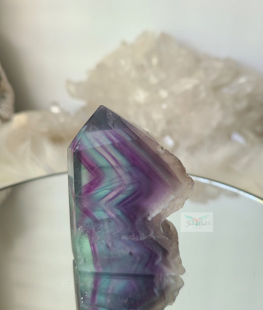 Rainbow Fluorite half polished freeform