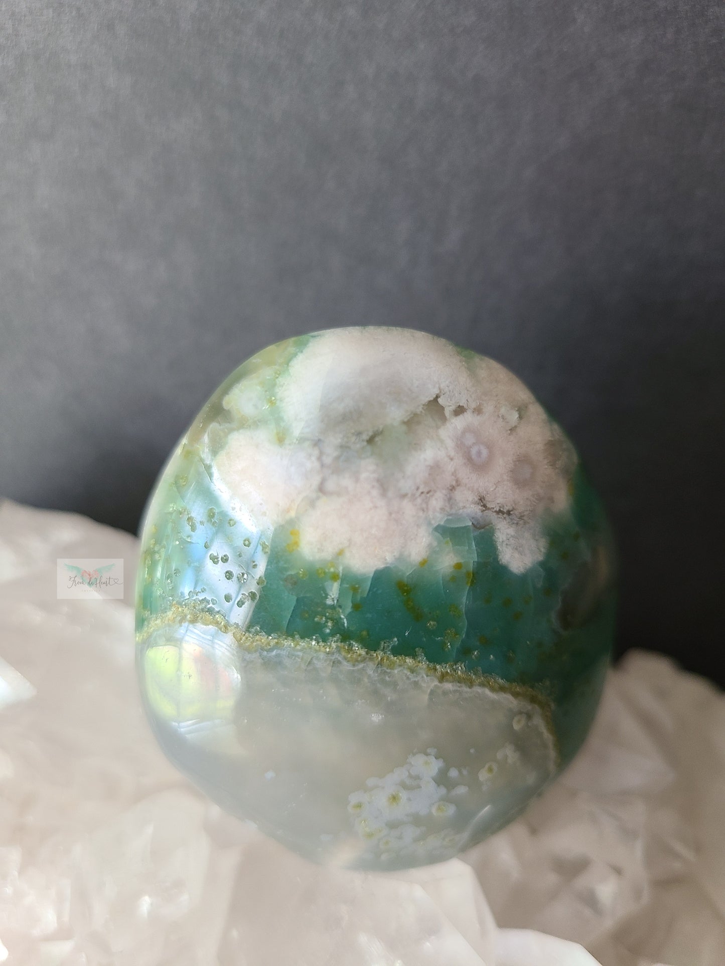 Green "Jelly" Flower Agate Palmstone