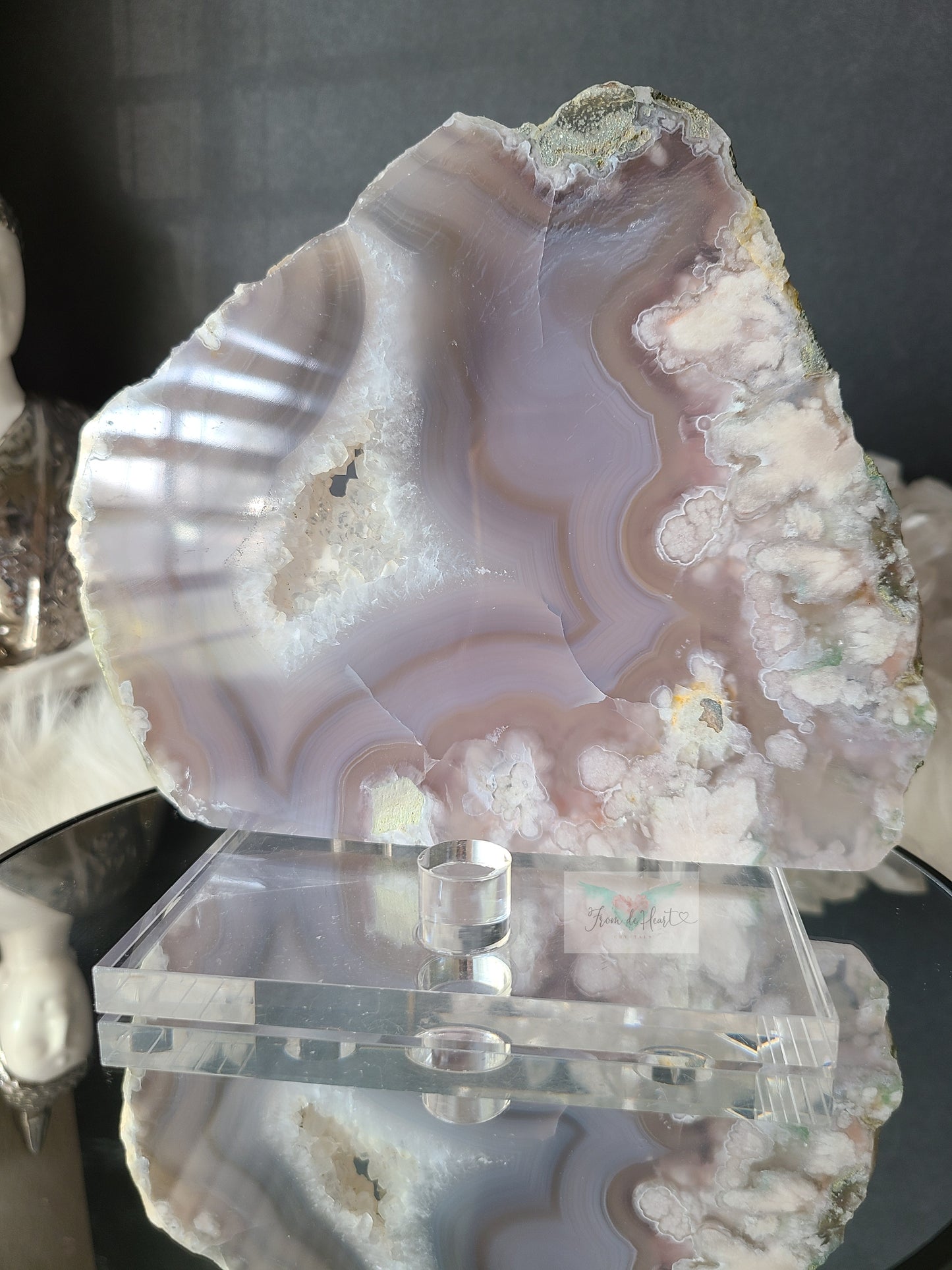 Black Flower Agate Slab and Banded Flower Agate Tower (Pair) (SALE)