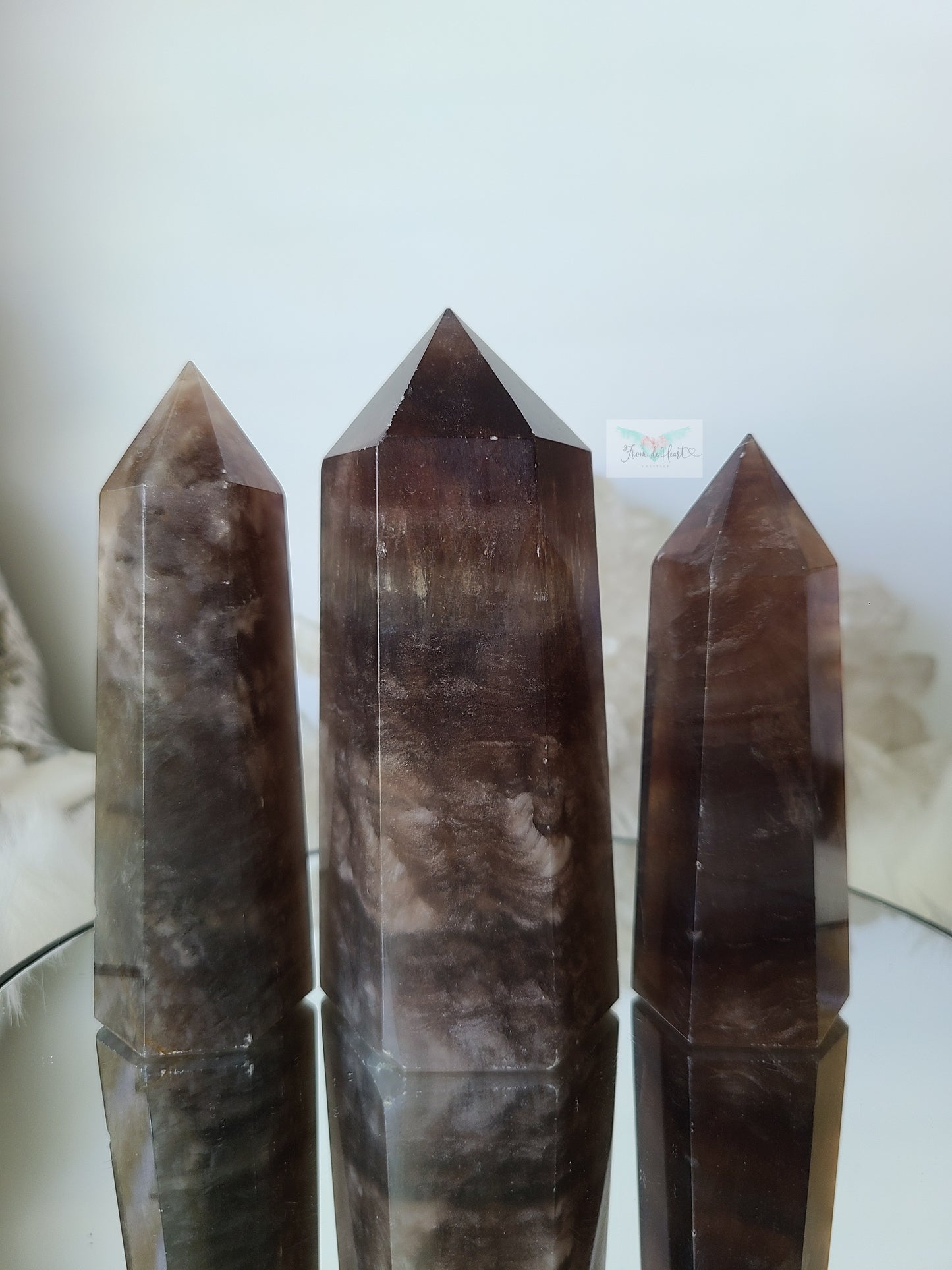 Black Silky Fluorite Tower (A, B, and C)