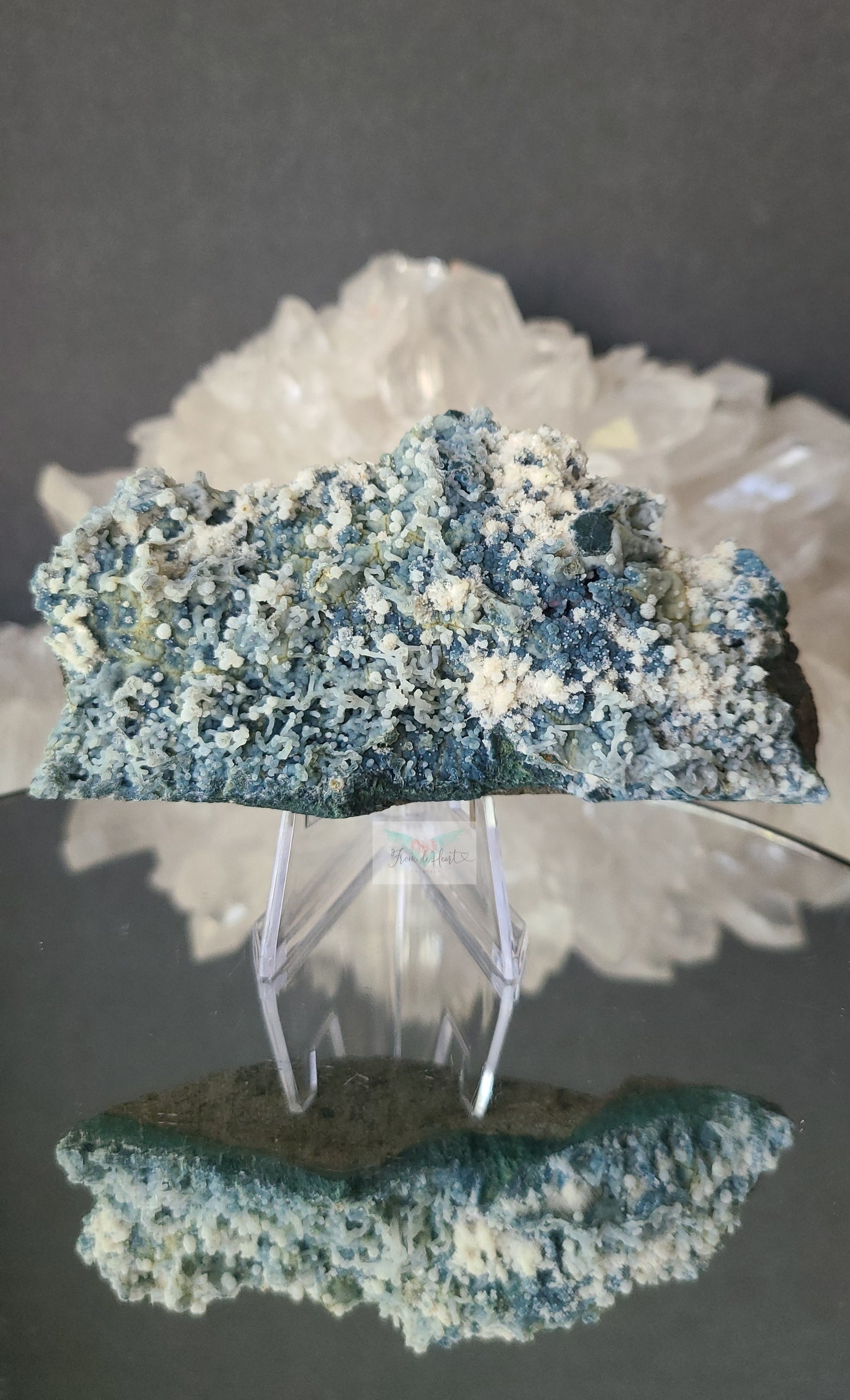 Okenite on blue Chalcedony Coral Matrix