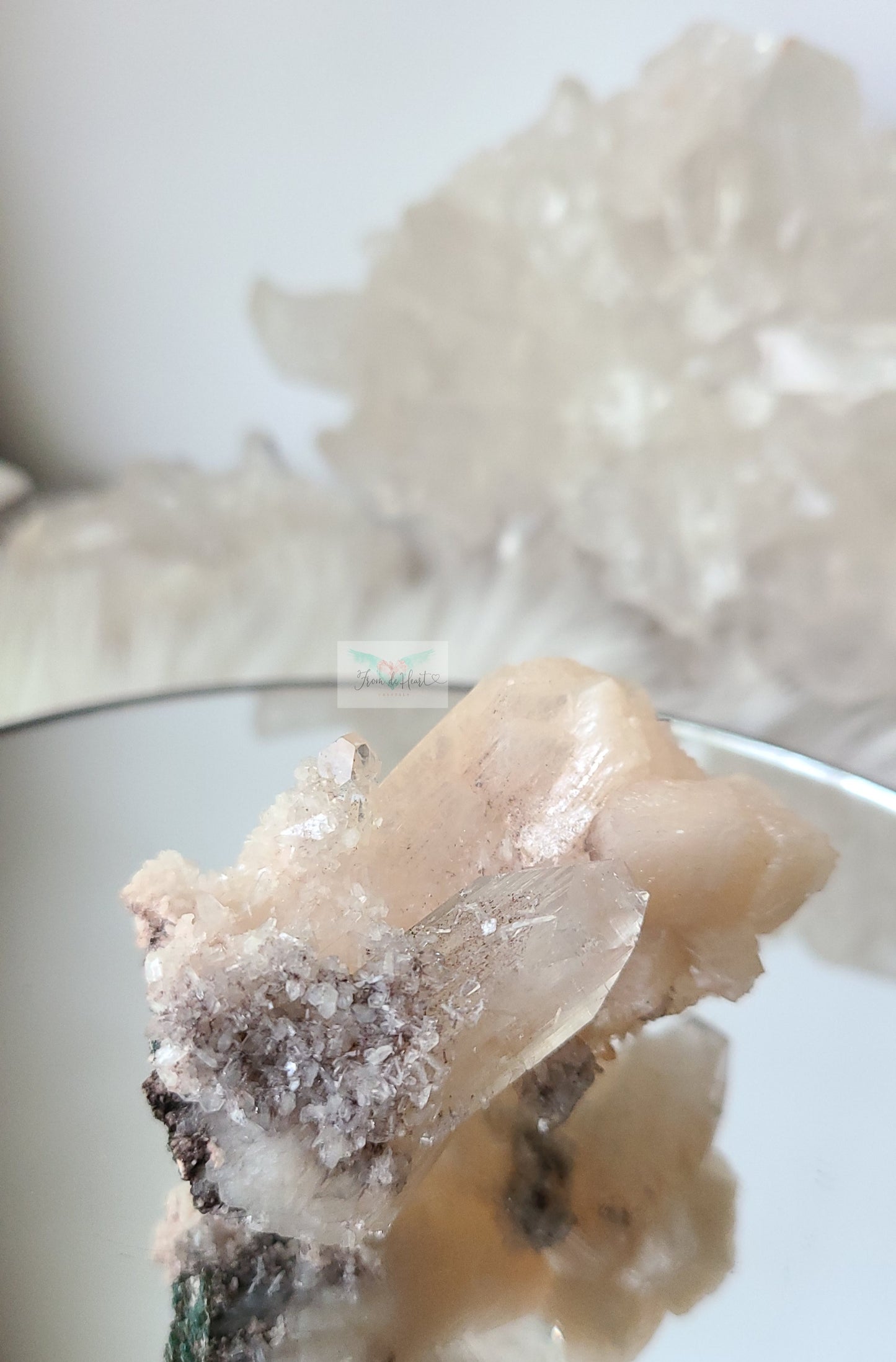 Apophyllite and Stilbite on Druzy pink Chalcedony (A)