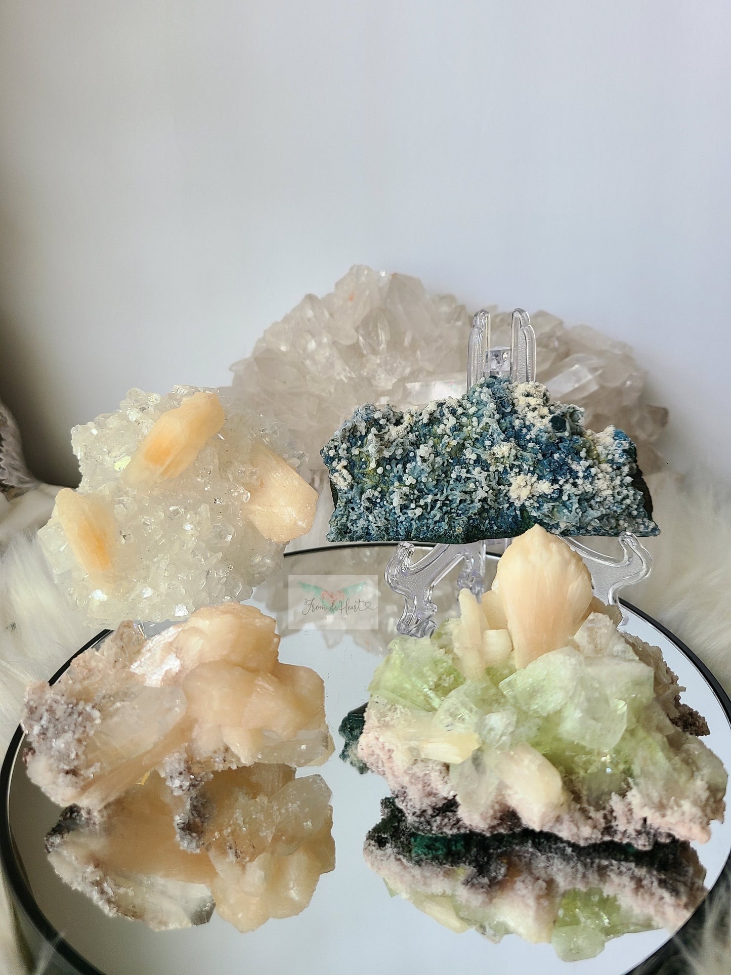 Apophyllite and Stilbite on Druzy pink Chalcedony (A)