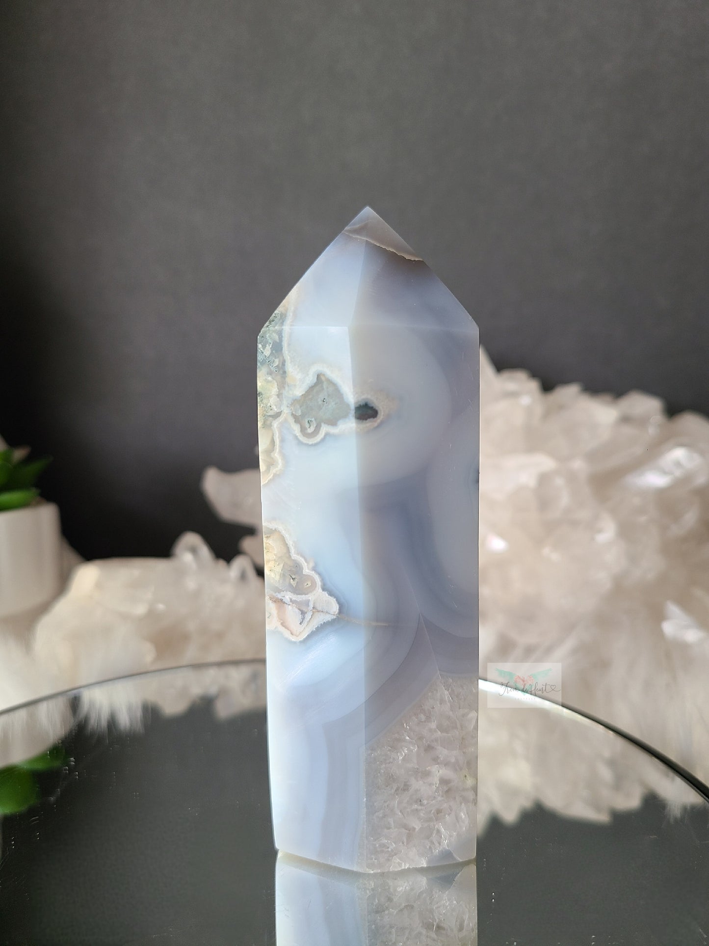 Blue Moss Agate, Quartz and Mica Tower