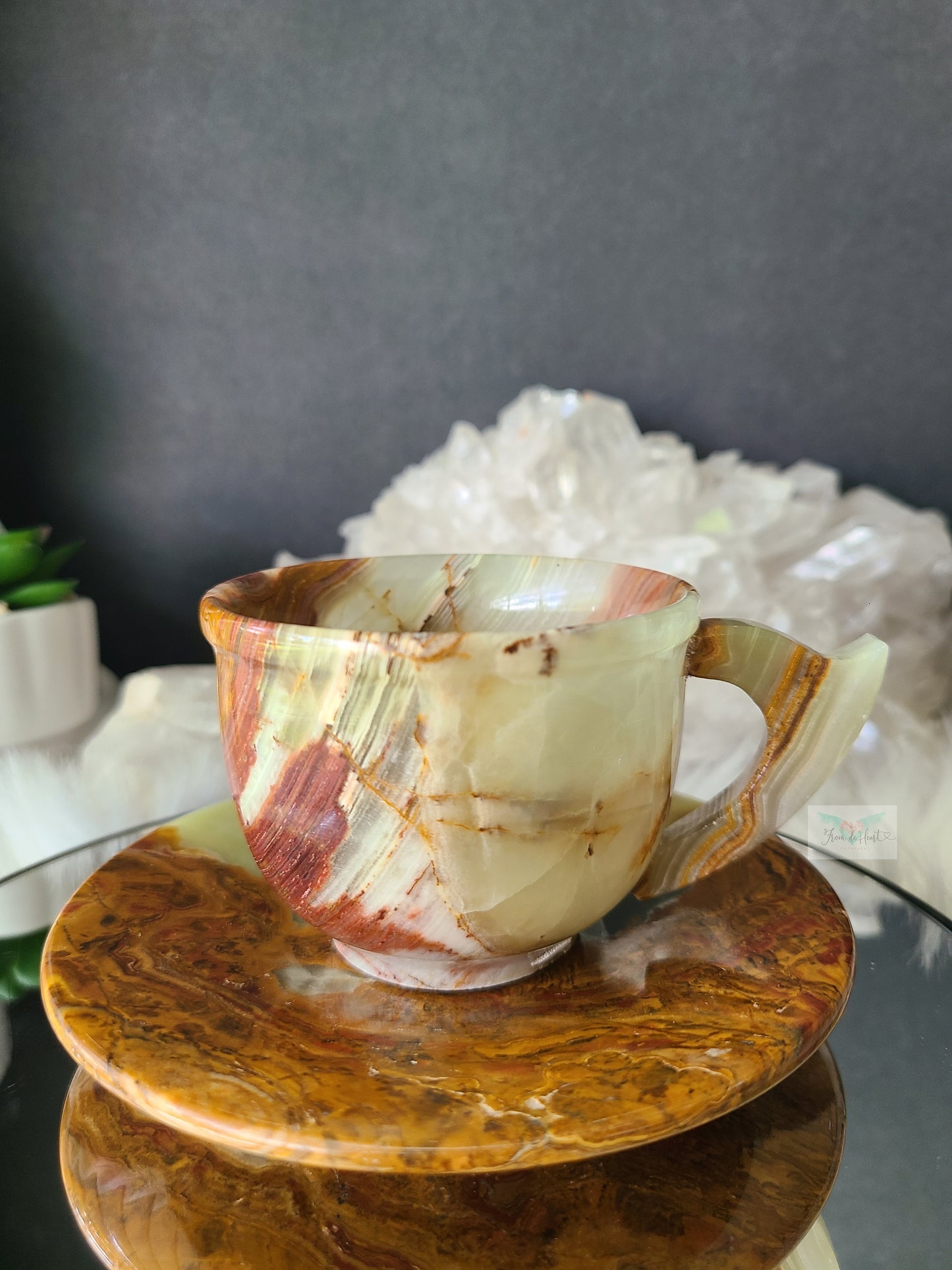 Green Onyx Cup and Saucer Pair