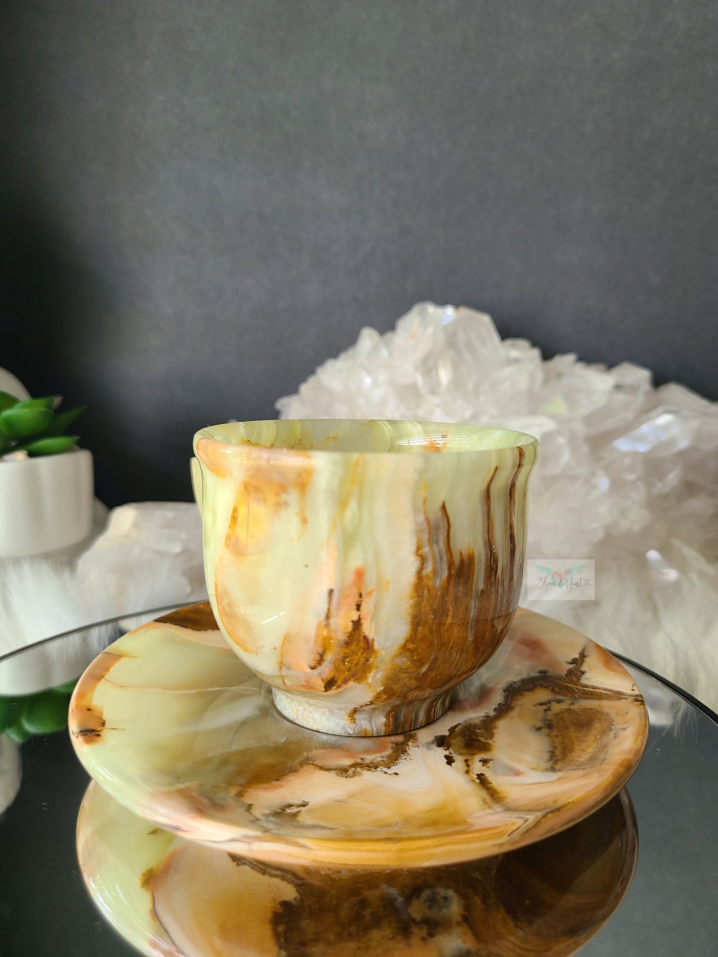 Green Onyx Cup and Saucer Pair