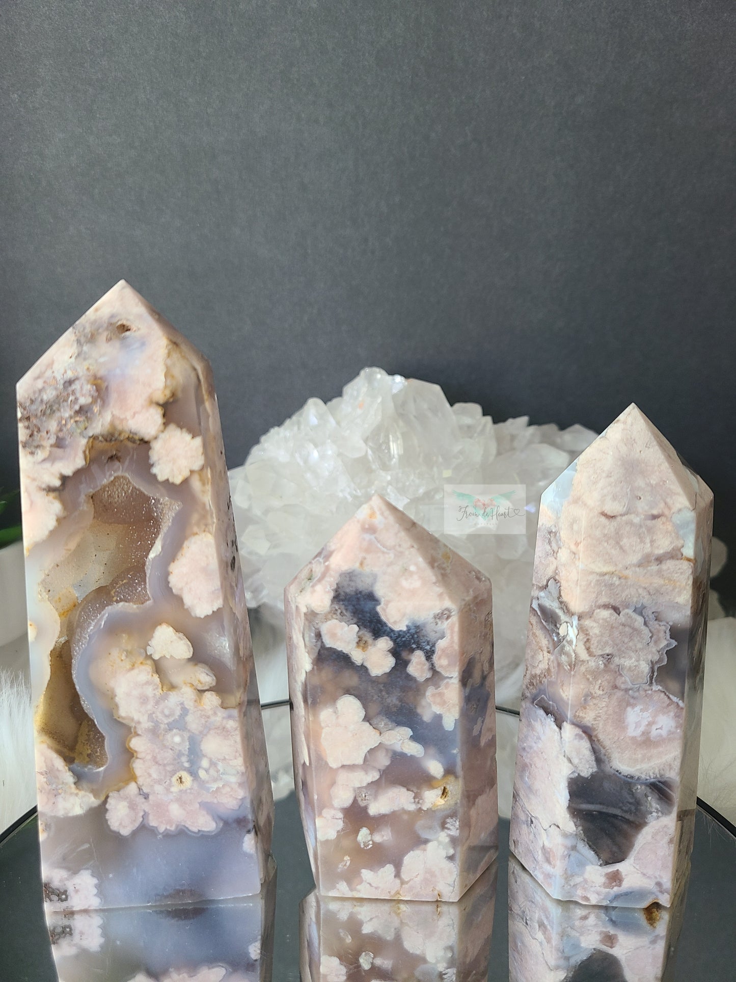 Pink and Black Flower Agate Towers