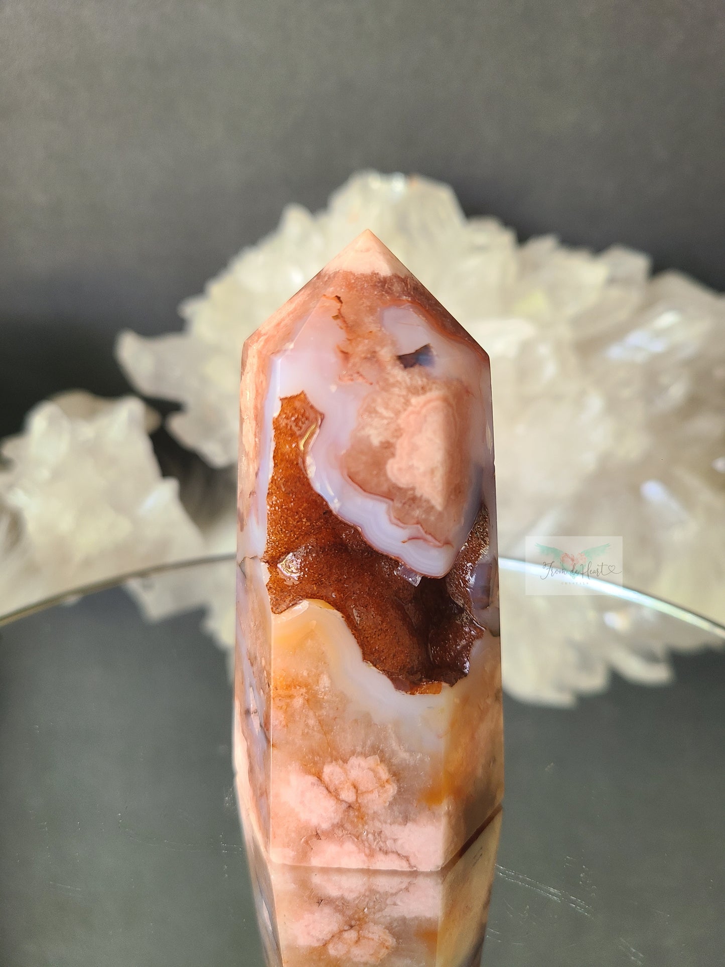 Carnelian Flower Agate Tower (Blue-gray Agate)